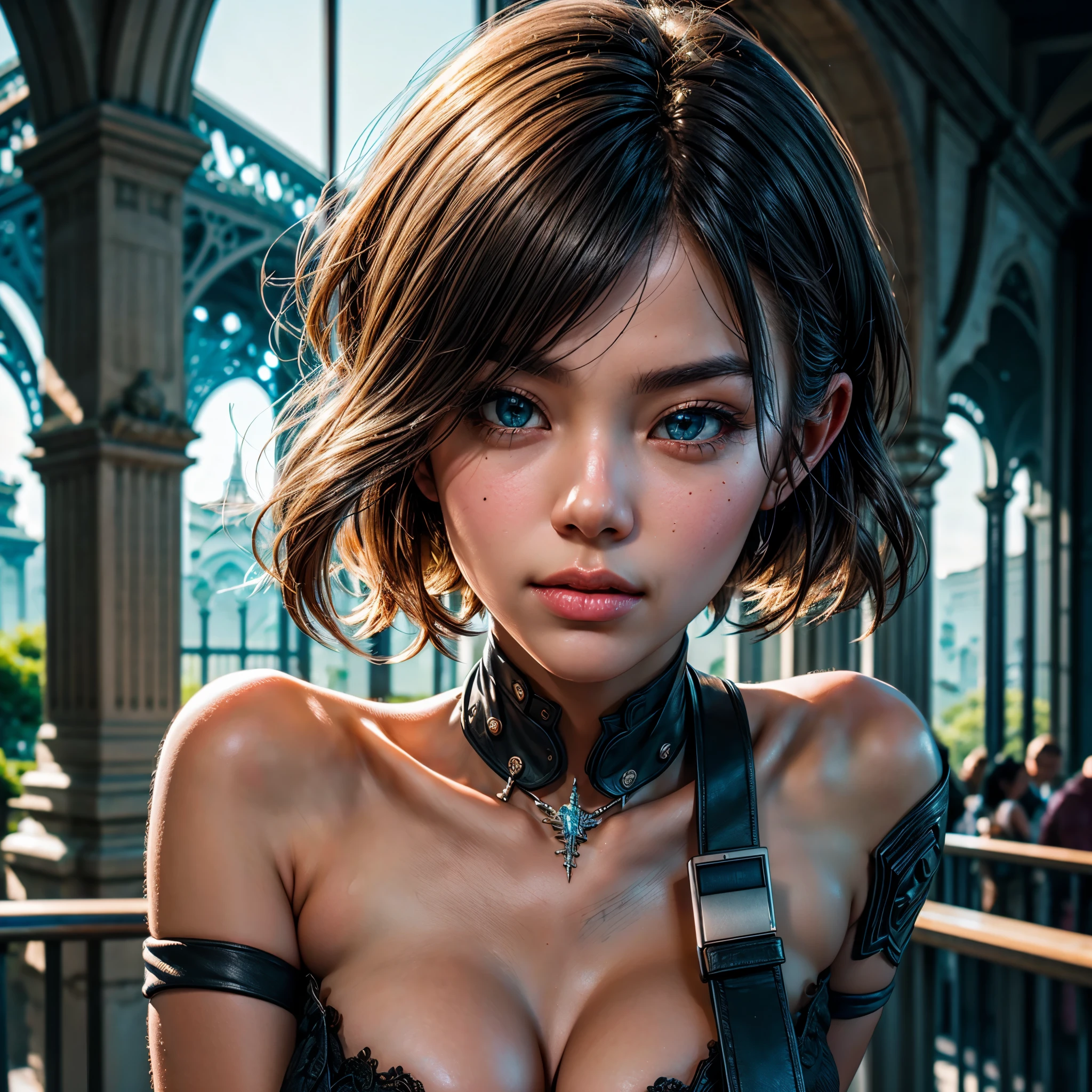Ultra Professional Photo-Realistic ((UnrealEngine5 epic masterpiece Eiffel, ultra best quality, detailed, ultra sharpness focus, ultra high-resolution, ultra high-definition, UHD, HDR, vibrant DSLR vivid moonset)), colorful lighting, Deedlet Evelyn Celebrian, blackess elf tanmed skin epic eyes breasts pubic tattoo, looking at viewer, Epic Cute, Eiffel reflection varies multi etc. --v 6 --s 1000 --c 20 --q 20 --chaos 100
