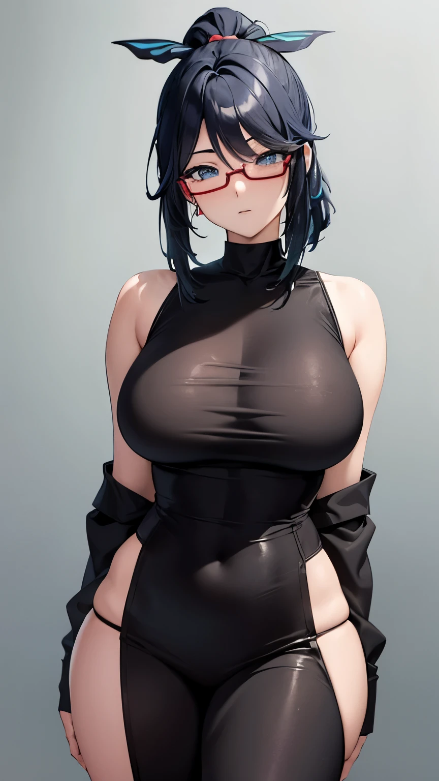 a close up of a person with a shirt on and a top on, seductive anime girl, perfect black haired girl, black hair (ponytail), black hair, thicc, female anime character, most strongest pose, attractive anime girl, black haired, black hair girl, anime girl, anime woman, revealing clothes, black haired deity, anime best girl, milf