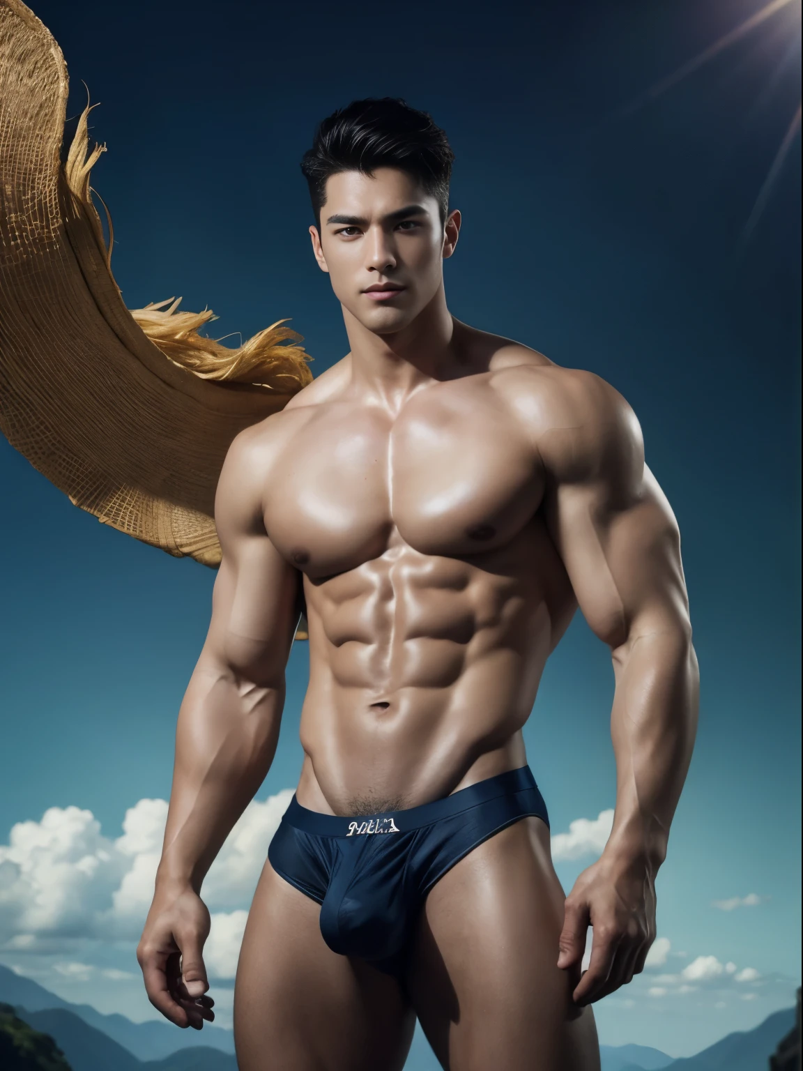 top-quality、masterpiece、超A high resolution、(realisitic:1.4)、详细的脸、独奏、1human male、The upper part of the body、Dark hair、glistning skin、dense skin、(asian human)、architectural、(absurderes、hight resolution、ultra-detailliert)、、1 male、Adults、(a 25-year-old man)、a handsome、tall muscular man、broad shoulder、extra very short hair、angular jaws、thick neck、thick eyebrow、extra very short hair、A dark-haired、fine eyes and detailed face、 Highly detailed CG Unity 8K wallpapers、intricate-detail、(Style Swirl Magic:0.7)、looking at the spectator、独奏、(full body Esbian:0.6)、细致背景、A detailed face、dynamicposes、、dynamic compositions、 big muscle、、((((Crotch bulge))))、a handsome、 ((masutepiece:1.4, Best Quality)), ((masutepiece, Best Quality)), (photographrealistic:1.4)、(((Sorcerer)))、grin, Surfing,、a smirk、Sunny and cloudy sky、(Complex blue long sleeve enchantment costume), scarf, (Fantasy Library Background:1.2), Photorealistic、cana、magic circles, athletic physique, slender, no body hair, wearing nothing, completely naked , Realistic, fully naked, nude, perfect , male , correct male scrotum, perfect scrotum, male structure, correct male genitelia, huge and veiny male genitelia, hard male genitalia, erect male genitalia,