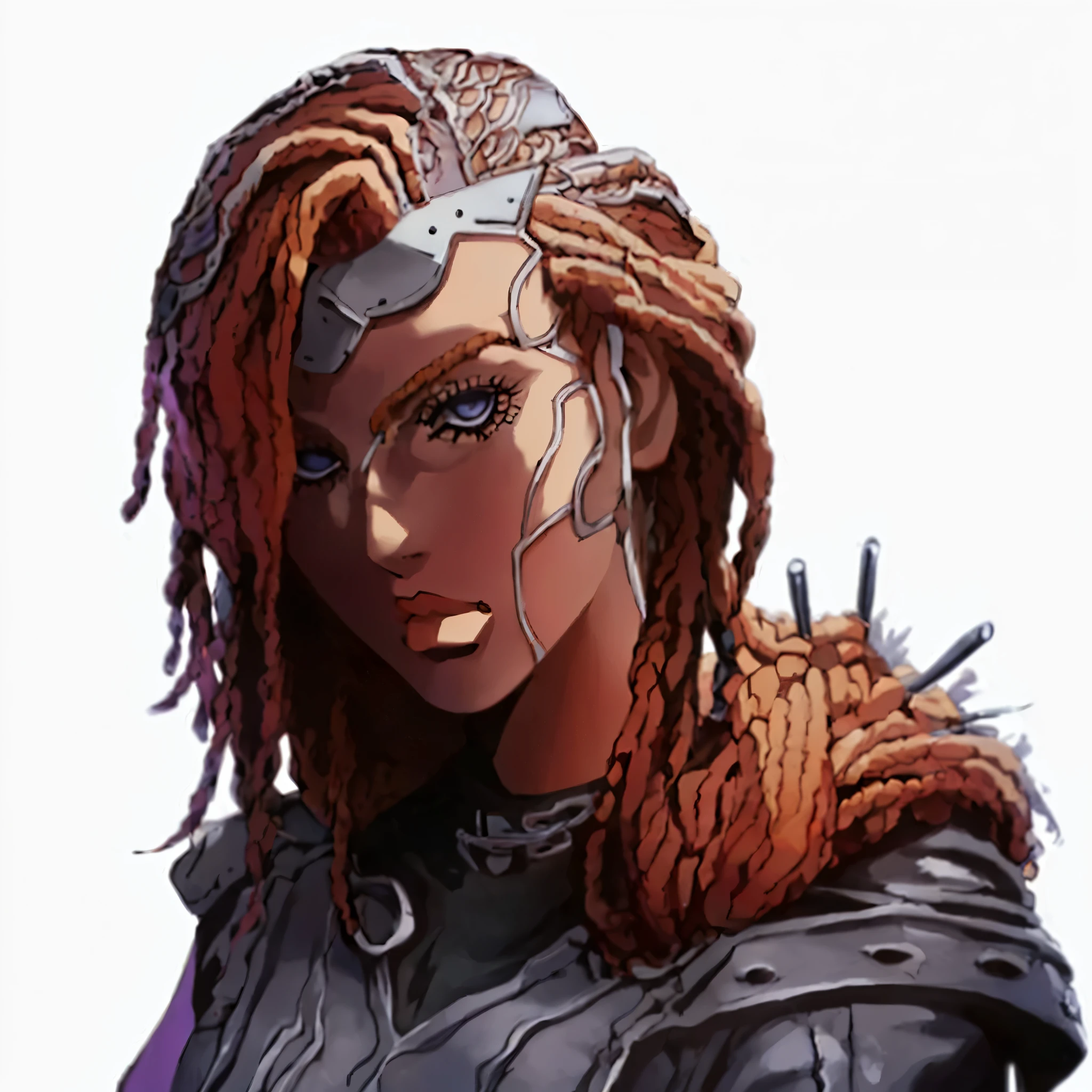 Stone Ocean, masterpiece, best quality, portrait, 1 girl, pale skin, red hair dreadlocks, Black eyes, Indifferent, self-confident