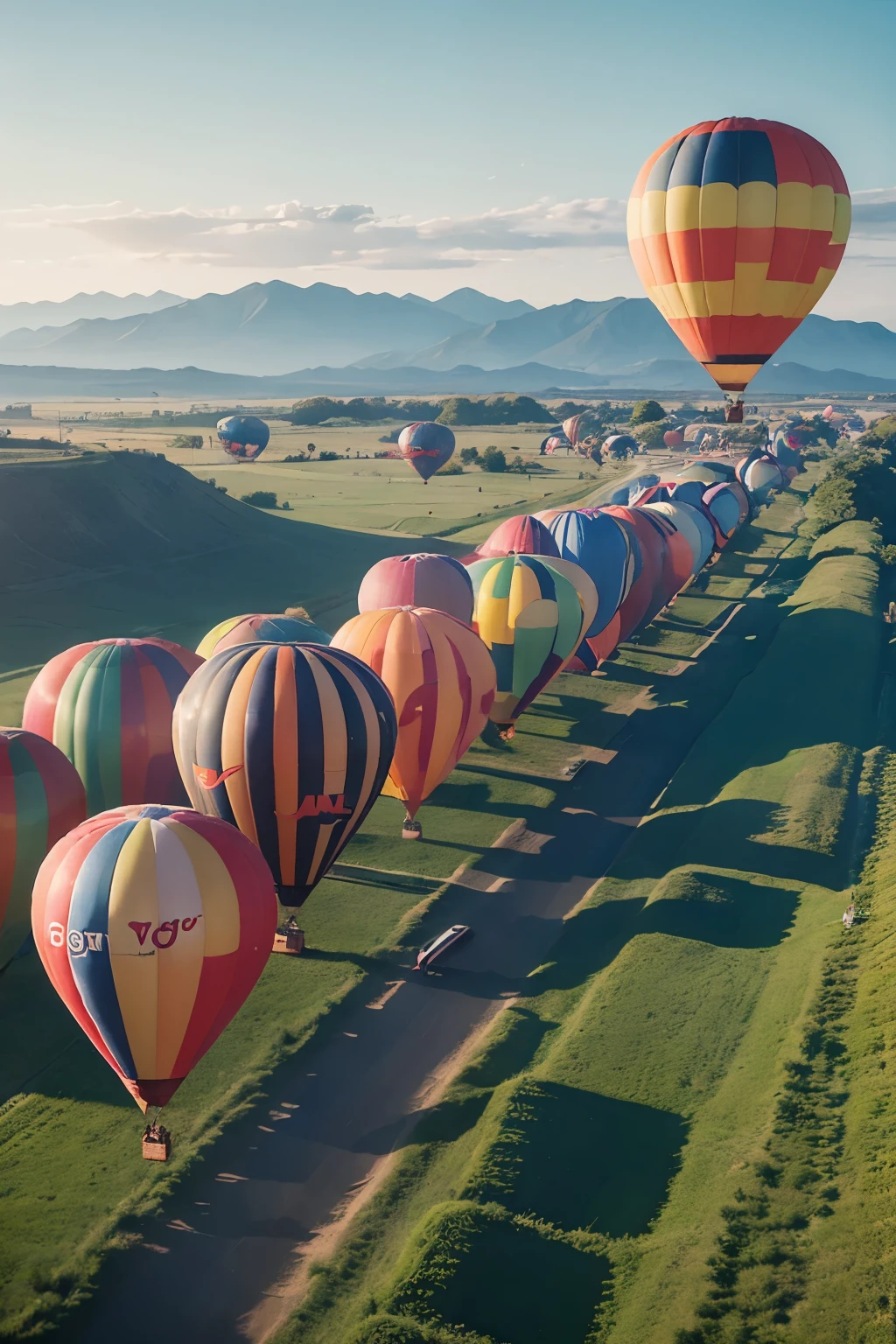 Landscape with balloon that transports people with Union written on the balloon