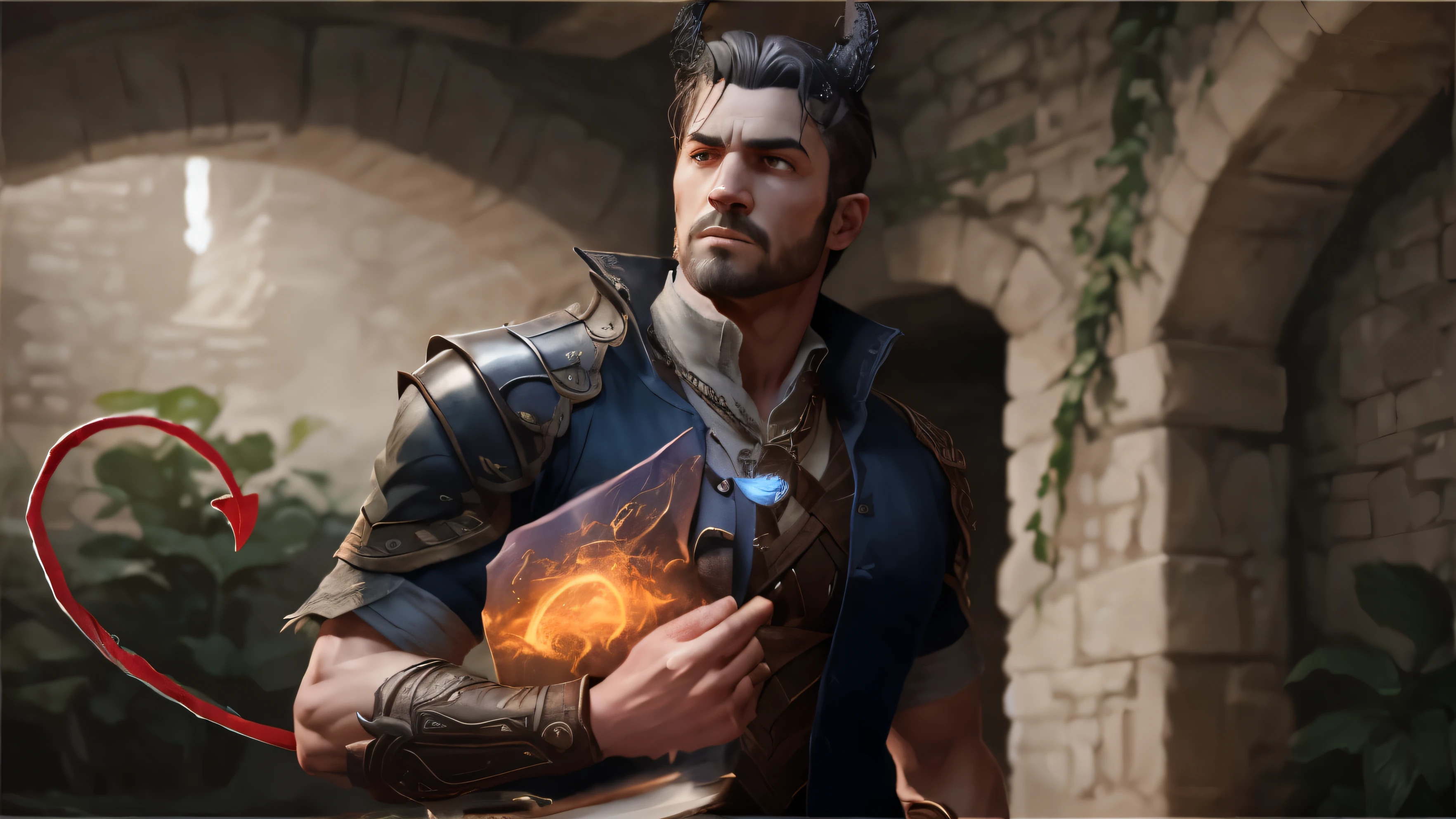 Serious man, Backgound escuro, estilo RPG, High definition, detalhe, Taberna, com pouco cabelo, cabelo curto