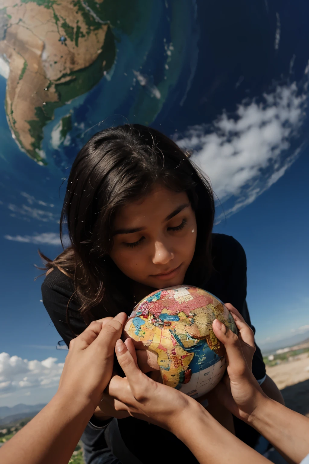 men women and children holding hands around the globe