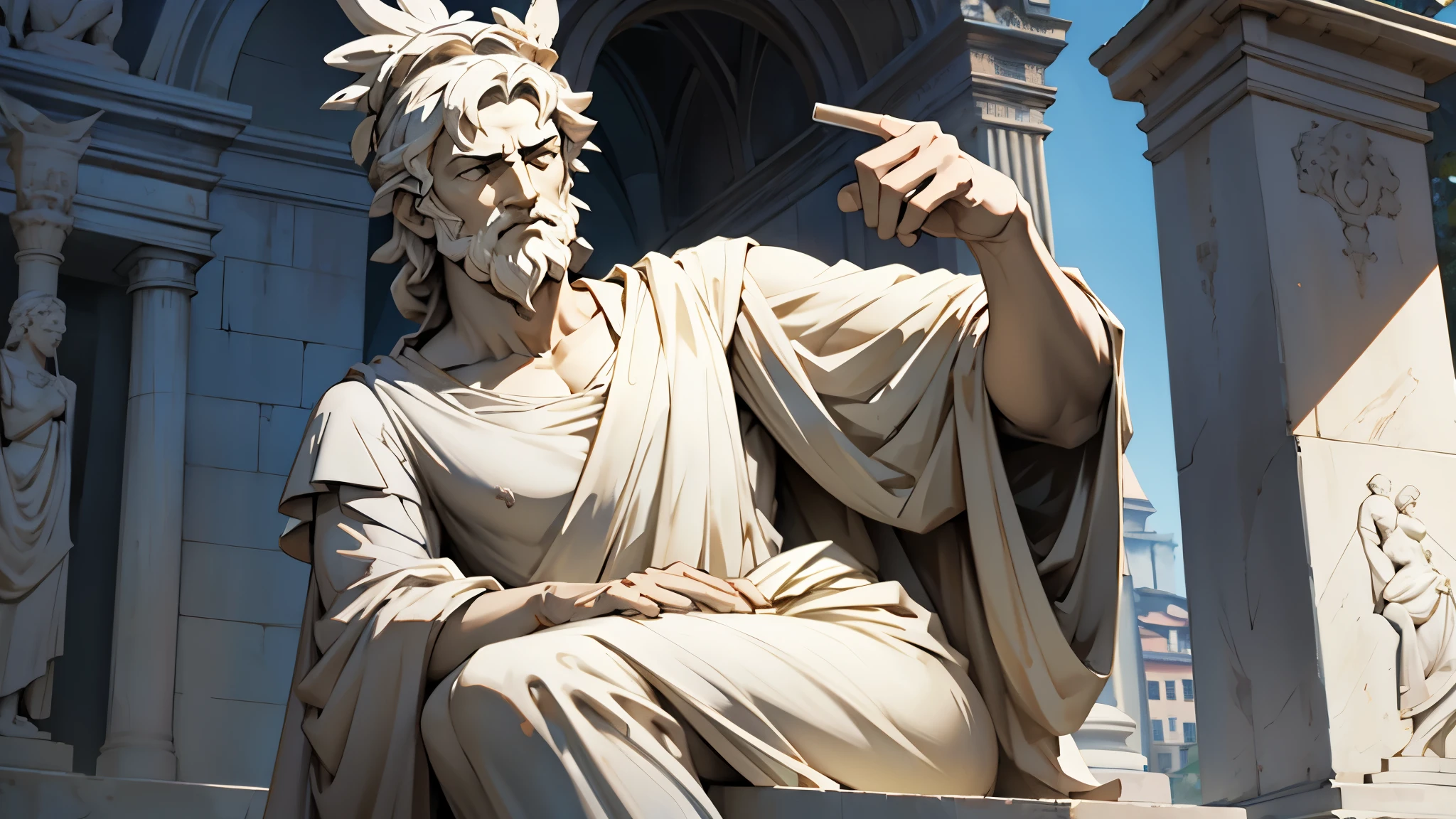 a statue of a philosopher representing stoicism, fundo escuro, cores neutras