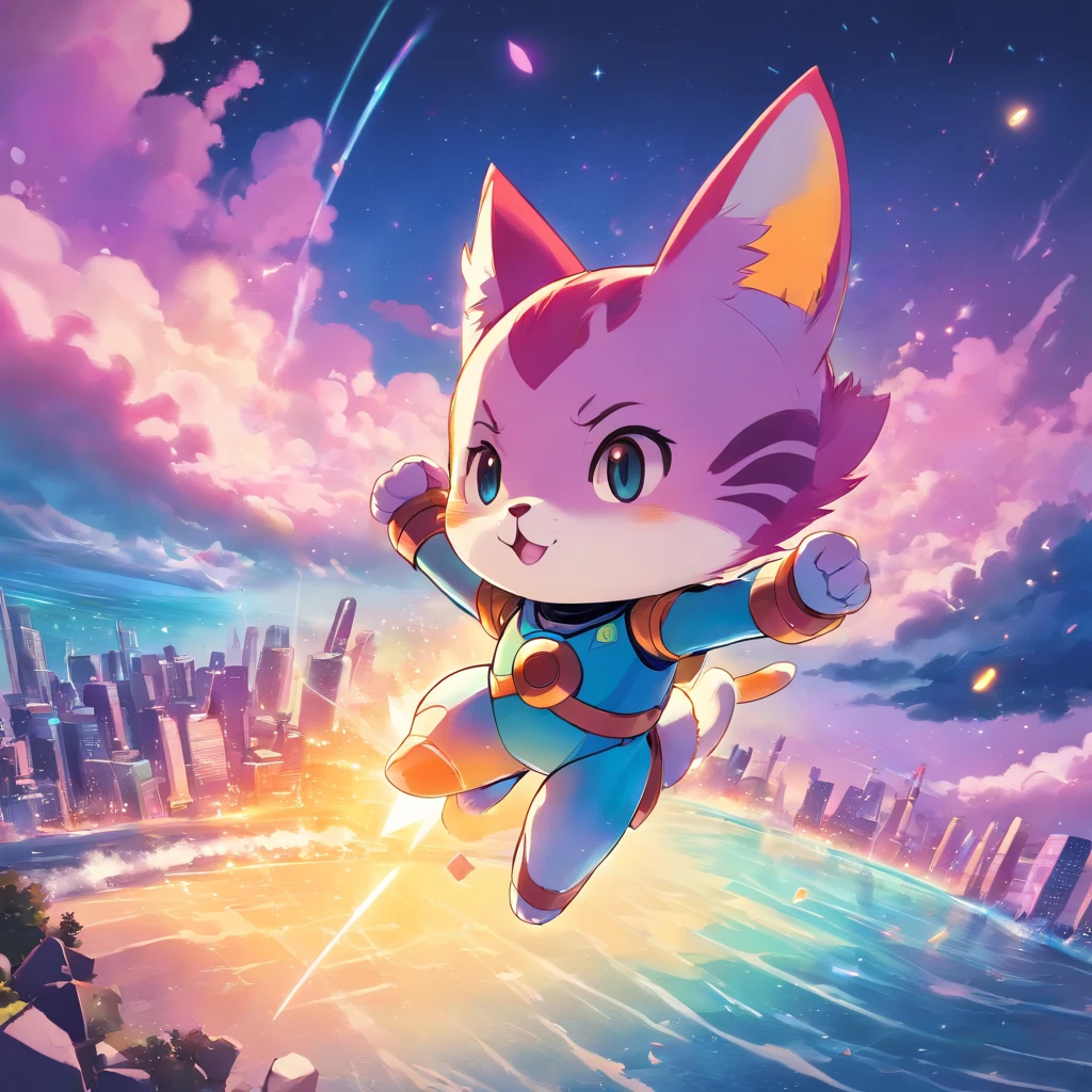 A detailed illustration of the cat mascot with megaman armor, space, Design de camiseta, magenta, escuro Magia splashes, escuro, Gothic, queimadura de fogo, smoke, ocean wave, colorido , Design de camiseta, In the style of the ghibli studio, tetradic pastels, arte 3D vetor, fofo e peculiar, arte de fantasia, efeito aquarela, Bokeh, Ilustrador Adobe, handdrawn, pintura digital, baixo poli, soft lighting, Aerial view, isometric style, retro aesthetic, centrado no personagem, 4k resolution, photorealistic rendering, usando Cinema 4D e finalmente tendo a palavra Nano na parte inferior com um estilo de fonte semelhante a um grafite.