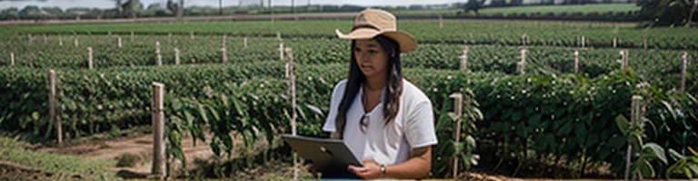 man on soybean plantation, segurando um tablet, suspended images of internet connection and reference to digital technologies in the field.
