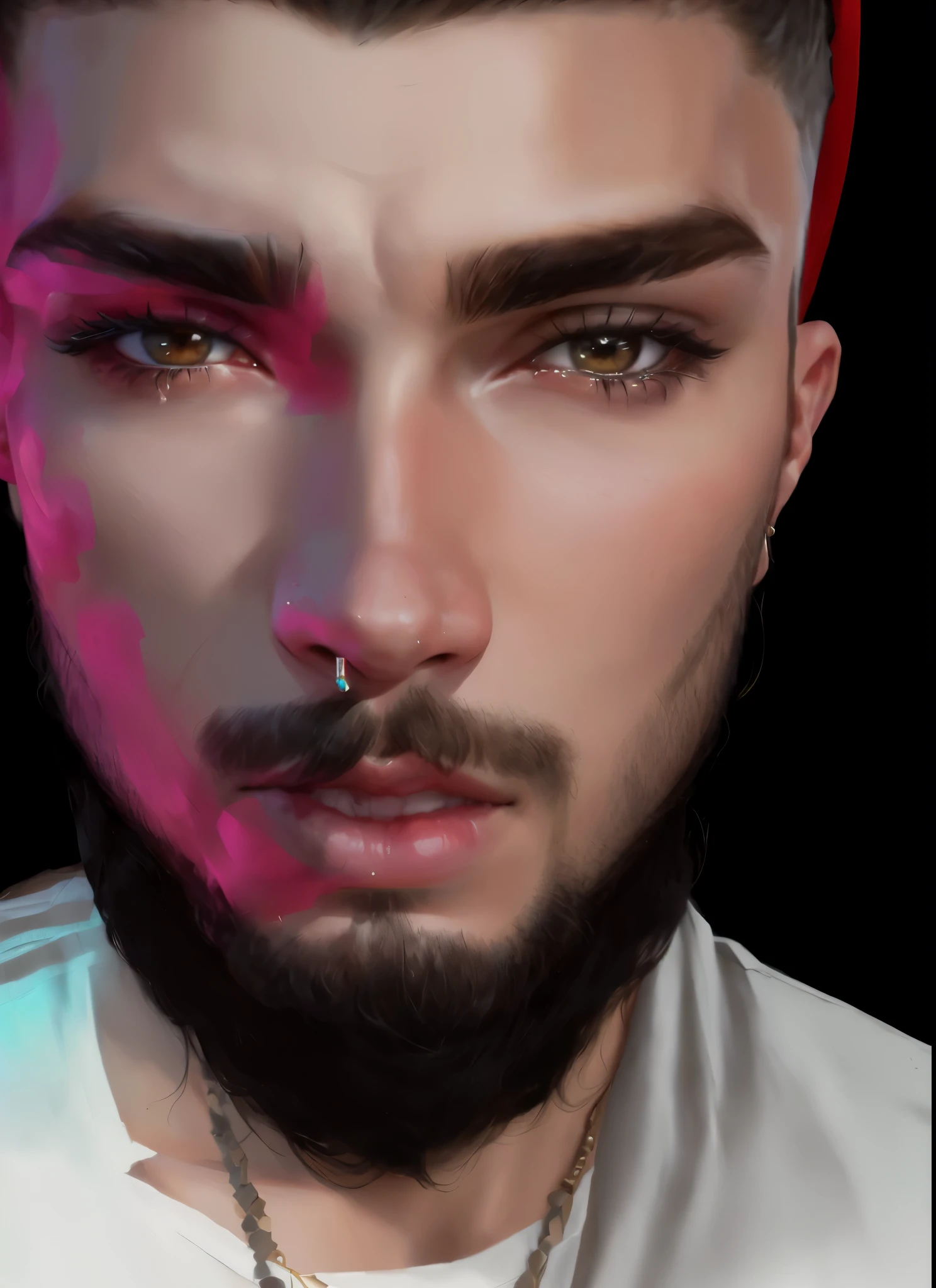 um close up de um homem com um piercing no nariz, altamente_detalhado_face!!!, ovelha, arte digital. @mariomaniacdude, detalhado realista face, real detalhado face, avatar da segunda vida, realista detalhado face, inspirado em Maximiliano Cercha, realista | detalhado face, with very altamente detalhado face, detalhado and realista face