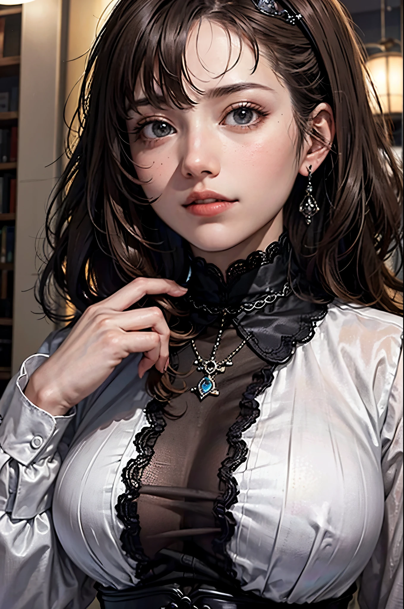 (realistisch:1.37),dunkles kurzes Haar,rabenschwarzes wallendes Haar,Randbereich,tiefschwarze Augen,21 Jahre alt,Schulterlanges Haar,schwarze Kleidung,schwarze Uniform,Mittel:Oil painting,Woman portrait,Subtle smile,lebendige Farben,Sanfte Beleuchtung,Studioumgebung,detaillierte Pinselstriche,Strahlender Teint,sanfter Ausdruck,subtile Highlights,thin strands of hair,selbstbewusster Blick,classic black and white palette,dramatischer Kontrast,Bold composition,Hauch von Geheimnis,raffinierte Eleganz,professionelle Pose,anmutige Haltung,Makellose Details,Glattes Hautbild,einwandfreie Symmetrie,subtiler Hintergrund mit einem Hauch von Dunkelheit,Stimmung der Intrige,erhabene Kunstfertigkeit