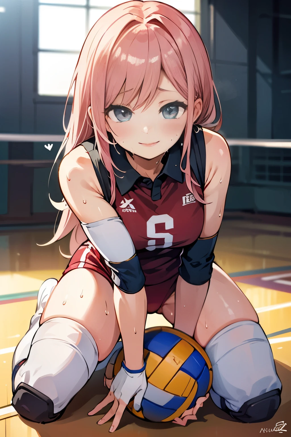 unity 8k wallpaper, anatomically correct, (((masterpiece))), (((best quality))), (((ultra detailed))), (((high-resolution))), ((Ultimate cutie)), perfect hands, perfect finger, (((good anatomy))), detailed beautiful face, shiny hair, (((gyaru))), (potbelly), (curvy), medium breasts, ((Thick thighs)), (((solo))), ((seductive smile)), (((blush))),
BREAK, (((sit astride the perfectly spherical shape 6-inch volleyball))), (((Straddling a perfectly spherical 6" volleyball))), (((Perfectly spherical 6" volleyball fits perfectly crotch))), BREAK, (((Rub the Perfectly spherical 6" volleyball against crotch))),
BREAK, (Collared volleyball uniforms), sleeveless, ((buruma)), ((kneepad)), pussy juice stained, (elbow pad), (((sweat))), (((covered in sweat))), ((deep breathing)), in Volleyball Court, indoor, lighting, looking at viewer, full body, (spoken heart)