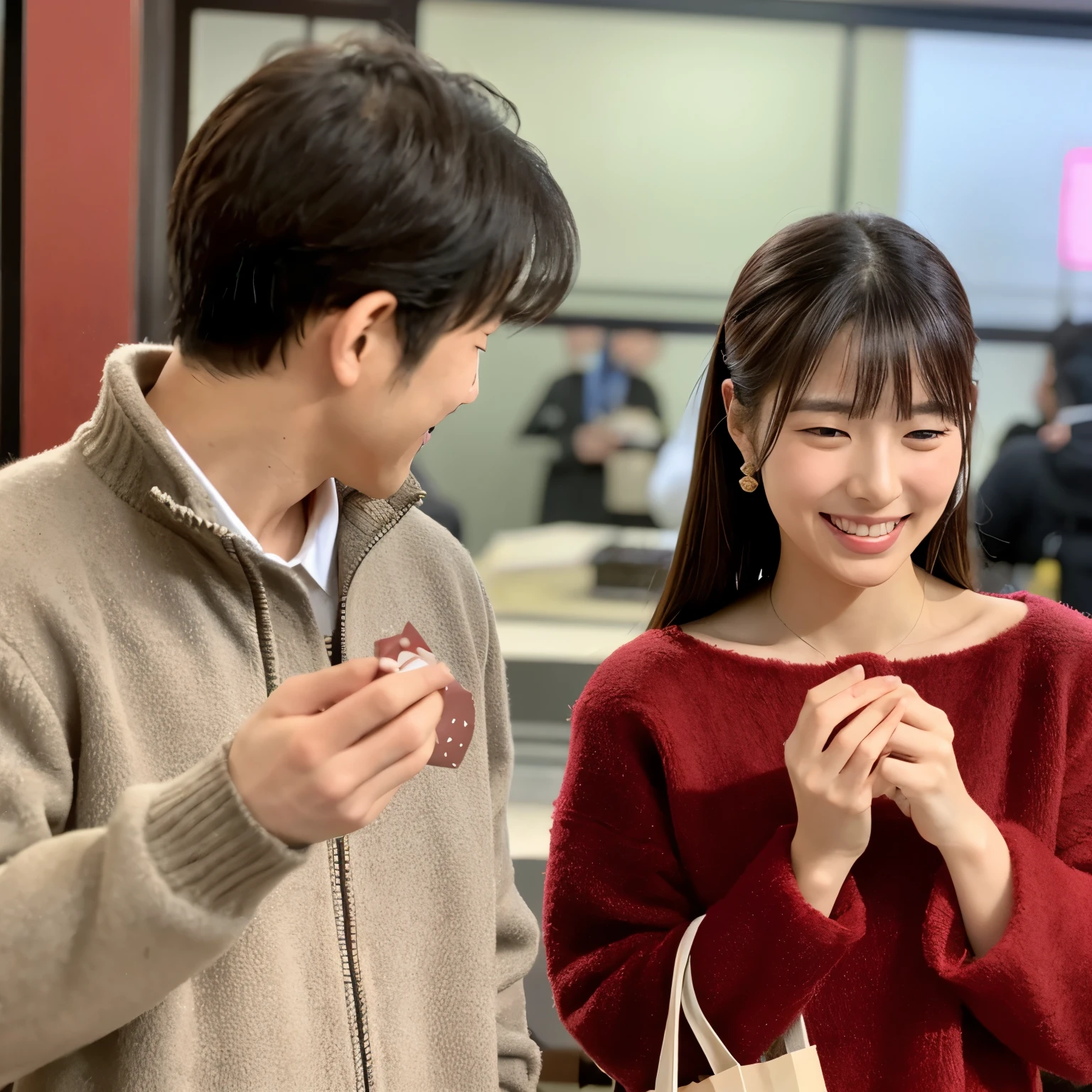 A beautiful Japanese woman felt relieved after giving chocolates to the man she was interested in on Valentine's Day and confessing her love.