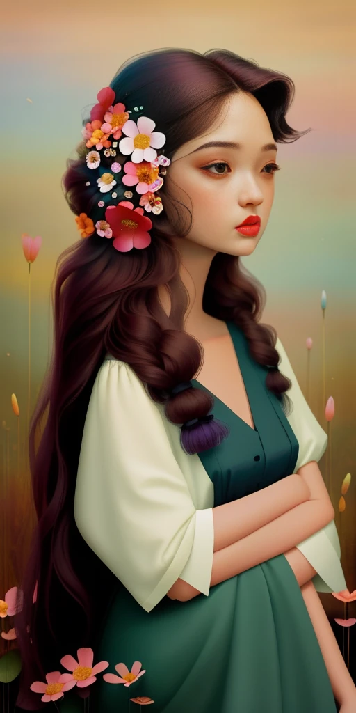 Woman with flowers on hair