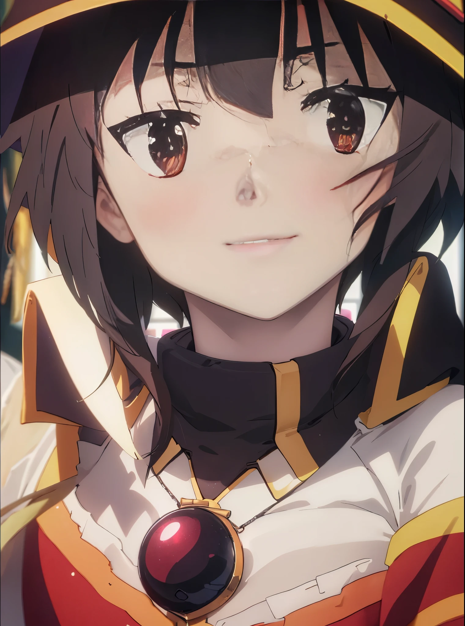 8k,highest quality,masterpiece,1 girl, alone, red eyes, looking at the viewer, heart   1 girl,T-shirt,black string underwear,barefoot, Megumin, Megumin　KonoSuba, black hair,short hair,Bedroom,smile,blush,The window is sunlight,covered with a blanket， windows，romantic sunrise，extreme light，Waking up,(masterpiece:1.2), highest quality, High resolution, unity 8k wallpaper, (shape:0.8), (beautiful and detailed eyes:1.6), highly detailed face, perfect lighting, Very detailed CG, (perfect hands, perfect anatomy),