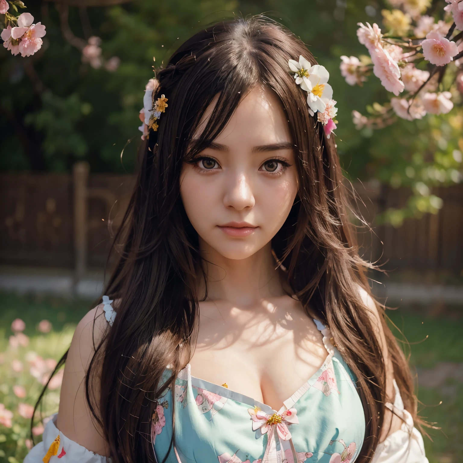 (masterpiece, highest quality, highest quality, Official Art, beautifully、aesthetic:1.2), (1 girl), Very detailed,(Fractal Art:1.3),Colorful Chinese Dresost detailed, Background with fractals and details of assorted flowers and tropical butterflies、Amazing elegance、（Portrait photo from the shoulder up）