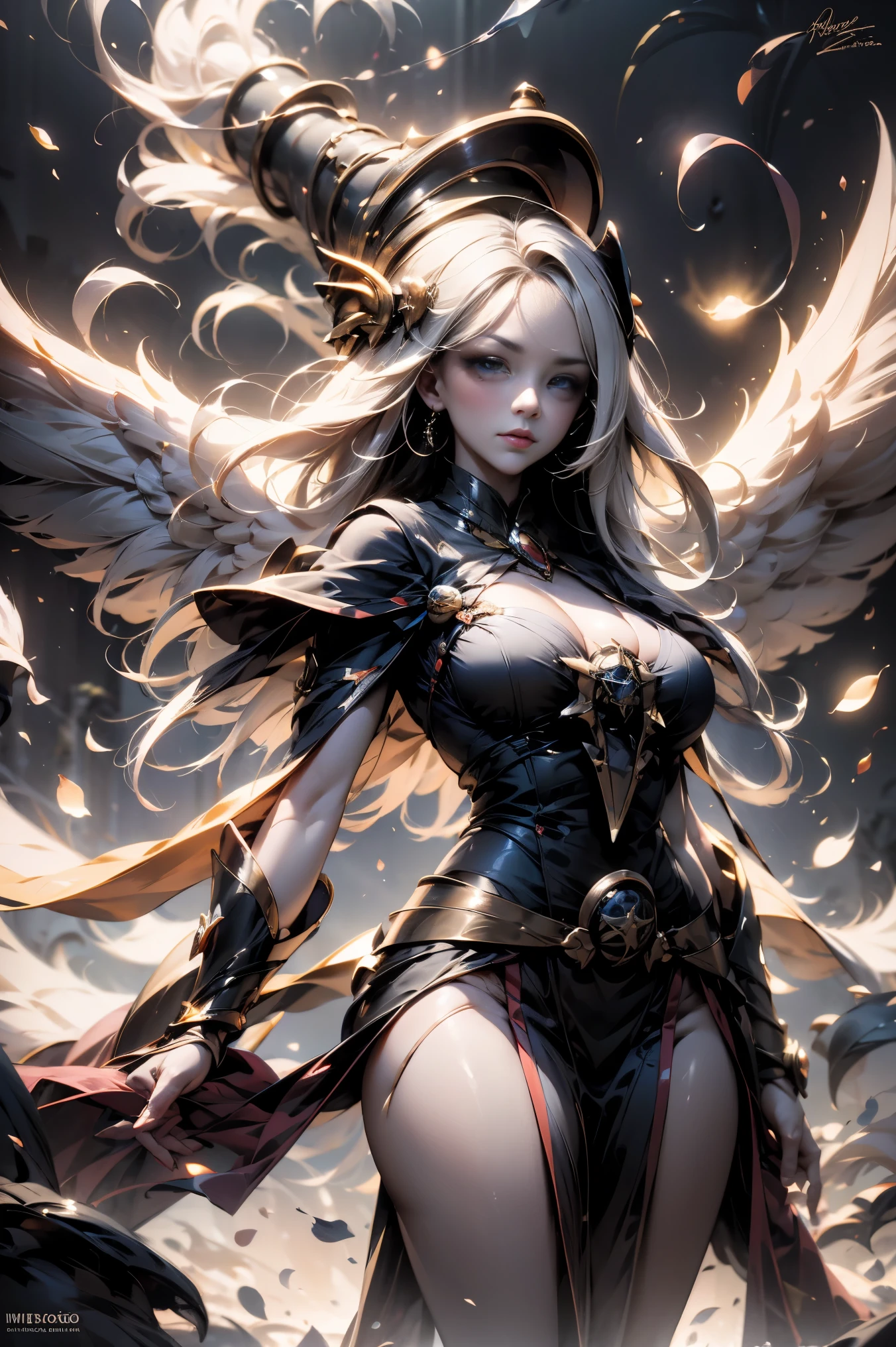 Giles magos oscuros. magos oscuros. ojos azules. cabello rubio. labios rojos. detailed features.., cosmic colors, ethereal lighting, Pintura surrealista, high resolution, Otherworldly atmosphere, Seres celestiales. Hermosa diosa