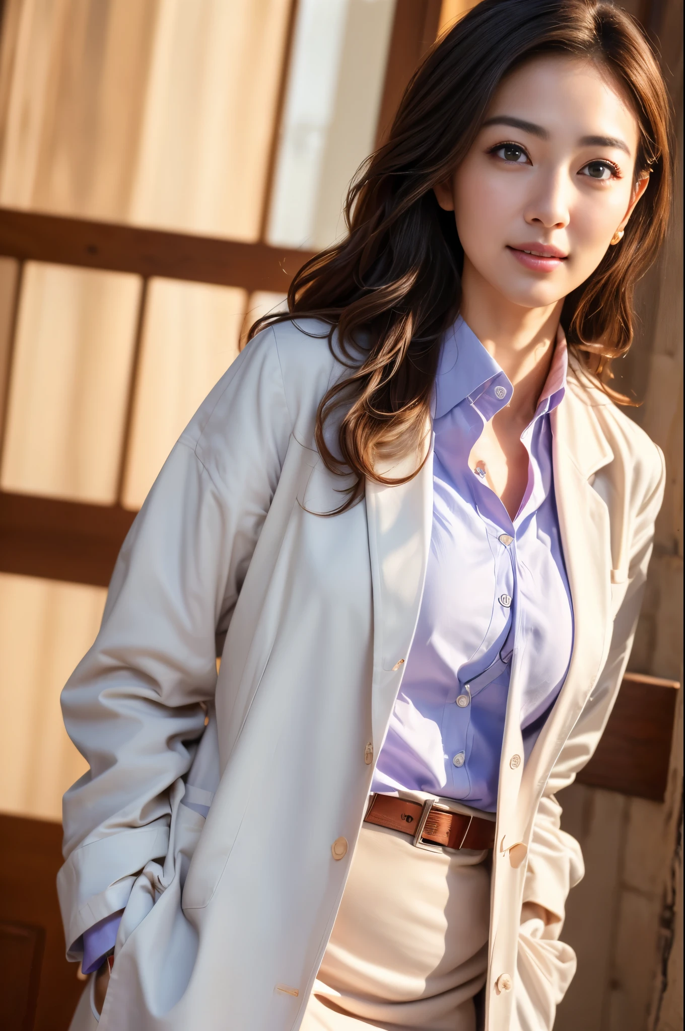 (sfw:1.3)、Photorealistic beautiful doctor、1 female、masterpiece、doctors white coat, collared shirt、(highest quality、8K、32K、masterpiece、sfw:1.3)、(Photoreal:1.3)、Raw photo, detailed face,,beautiful hair,skin that looks real、 ((Doctor Style)), Hidden big、big breasts:1.5, black tight skirt、 natural makeup、inside hospital, detailed background, perfect lighting, Depth of bounds written, Stethoscope ,