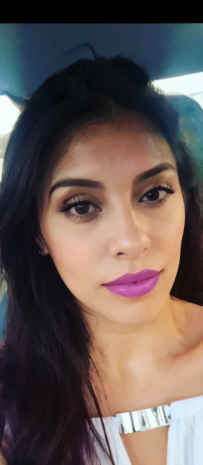 femme arafée avec de longs cheveux noirs et un haut blanc, magnifique visage latina, Violette Myers, belle femme mexicaine, Alanis Guillen, Rouge à lèvres violet, lèvres charnues, péruvien à la recherche, superbe gros plan, selfie d&#39;une jeune femme, lèvres roses, avec des lèvres très fines, lorena avarez, peau olive impeccable, visage sexy