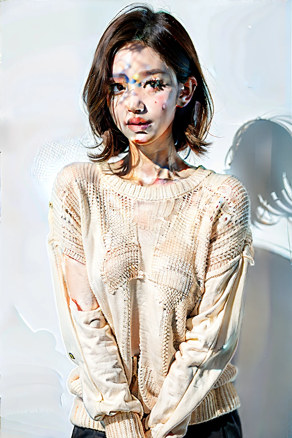 1 girl,sweater,white background,