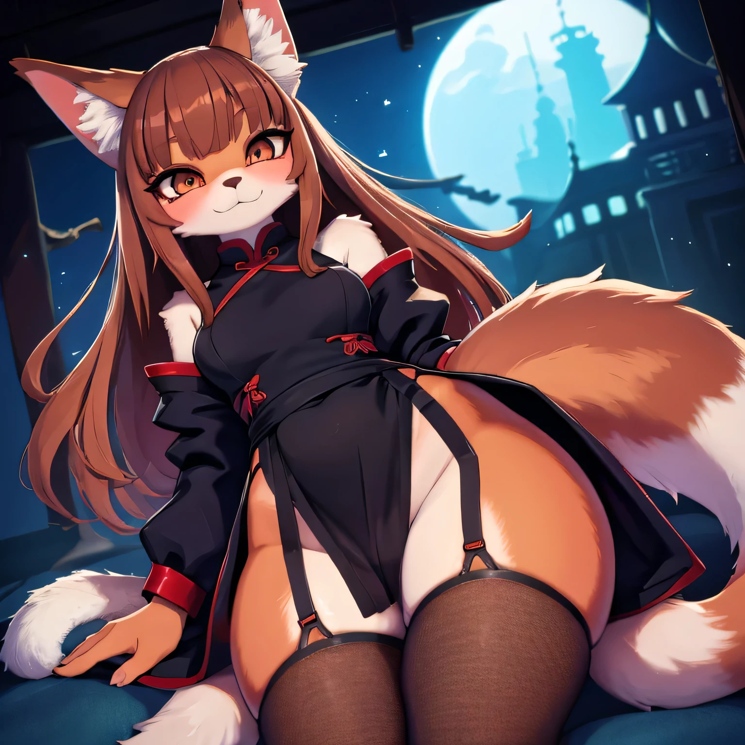 china dress, stocking, female furry mini cute style, holo a wolf girl, female furry mini cute style, holo a wolf girl, furry brown body, holo if a wolf girl, furry, fox tail, furry art!!!, curvy , very obvious, , pubes, fi stockings wrap the thighs, absurdly long hair, erotic, Sci-fitiful clothes , Lace, lace trims, lace clothing, lace clothing, pubes, thick thighs