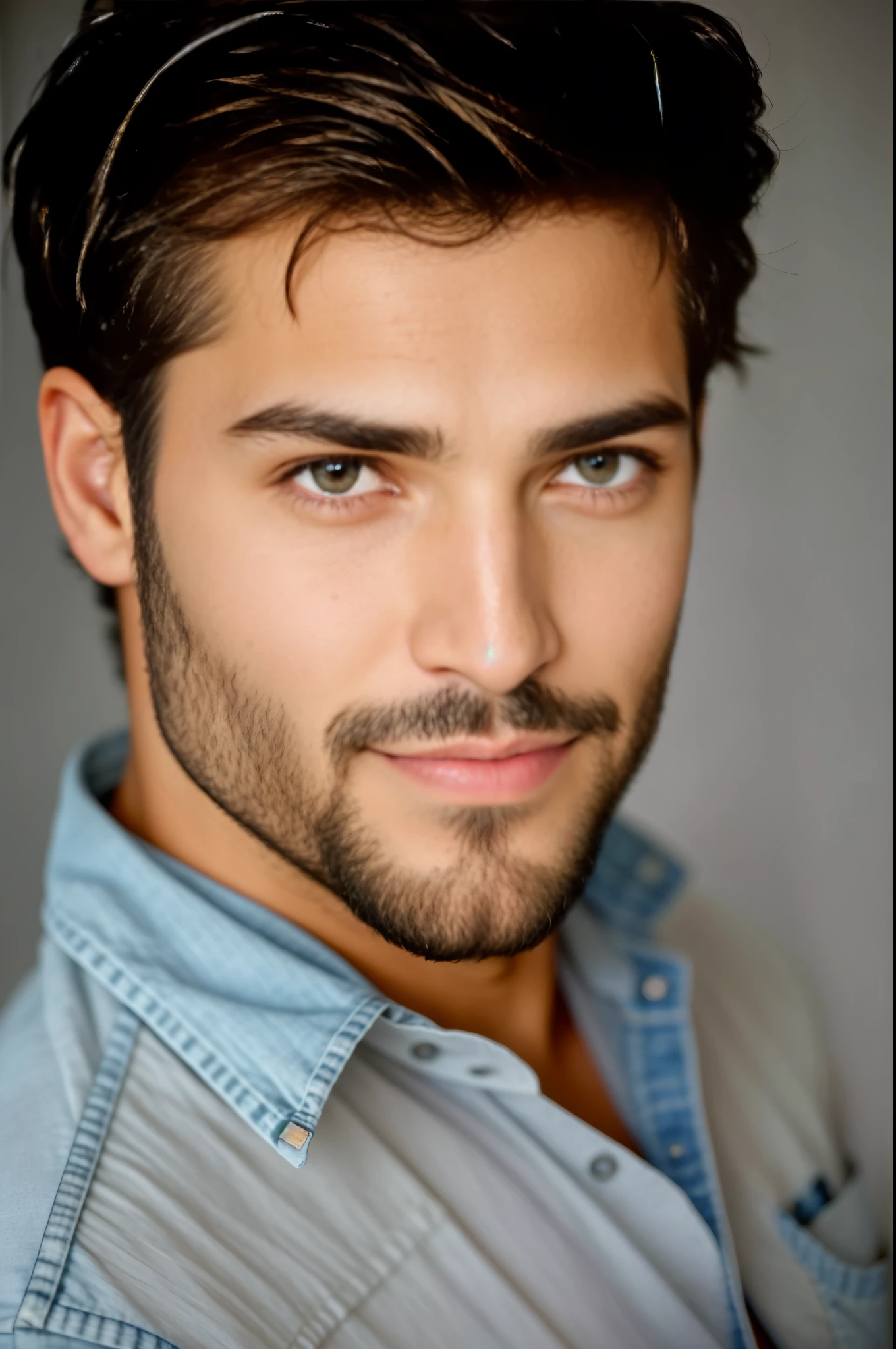 Un primer plano de un hombre con barba y camisa jeans., Hermosa cara atractiva, cara bonita y cara bonita, Macho bonito, Cara hermosa perfecta, Hombre muy atractivo con barba, Hombre atractivo, chico muy guapo!!, barba de restolho leve, Hermoso rostro masculino, Dirigido por: Nadim Karam, atractivo y bien parecido, Hermoso rostro!!!!, muy atractivo y hermoso