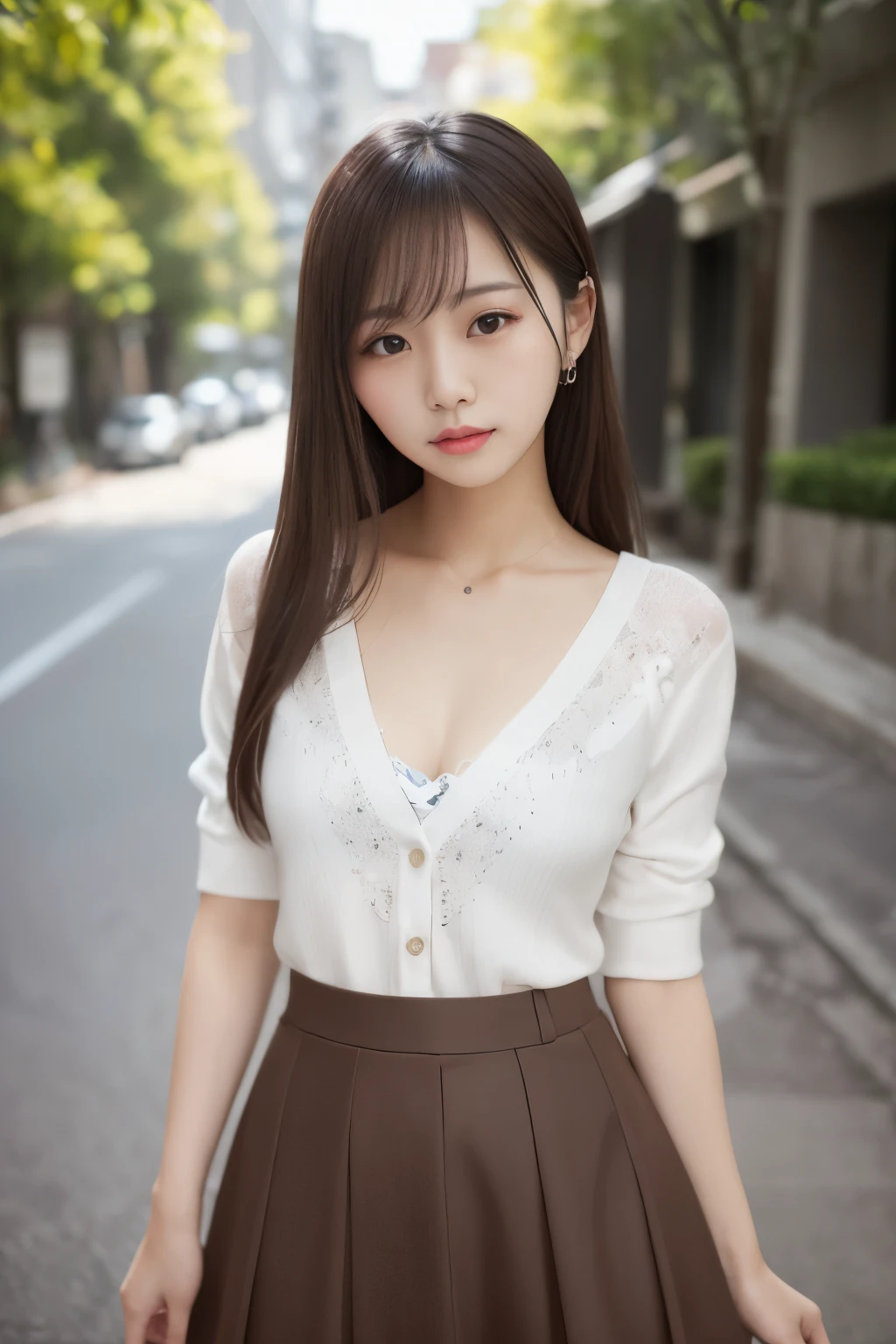 Arafd asian woman wearing skirt and white shirt posing for photo, gorgeous young korean woman, beautiful young korean woman, beautiful korean woman, beautiful asian girl, korean girl, korean female fashion model, cute young woman, young and cute girl, Cute girl - well-groomed face, sakimichan hdri, young adorable korean face