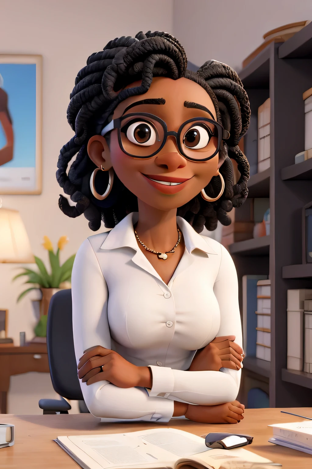 obra de arte, melhor qualidade ,Retrato de uma mulher madura negra de oculos bem-sucedida, adulta e adulta, Looking at the camera with his arms crossed. Smiling African-American businesswoman standing in new office .retrato da mulher madura.