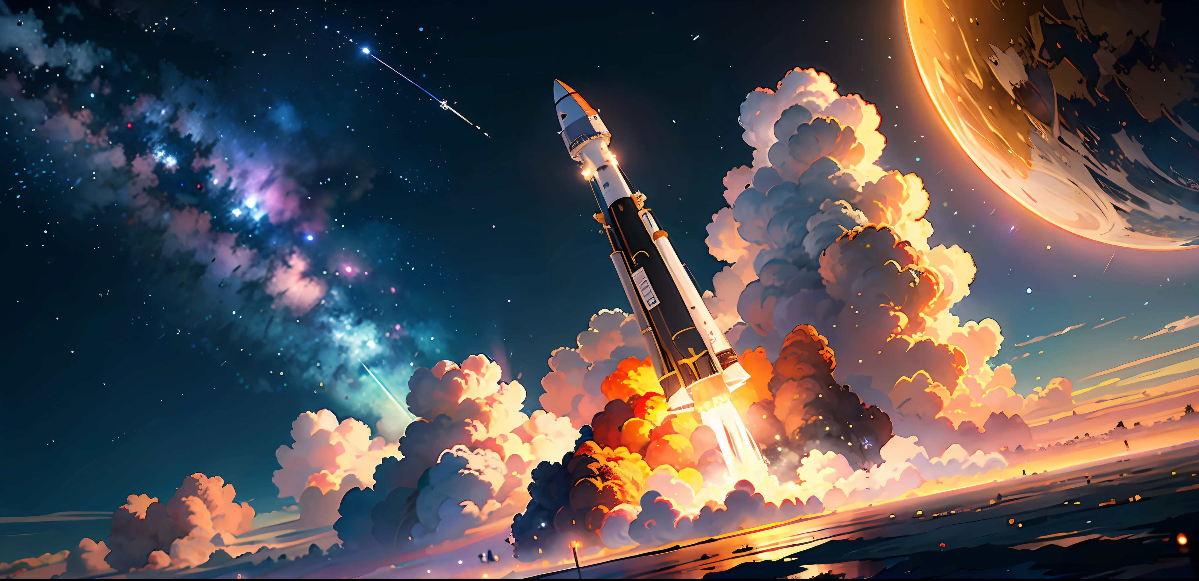 A NASA ROCKET BEING LAUNCHED, (ciborgue:1.1), ([cauda | fio detalhado]:1.3), (detalhes intrincados), hdr, (detalhes intrincados, hiperdetalhado:1.2), Cinematographic shot, vinheta, centralizado