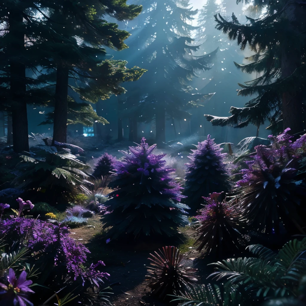 Dragons over an Epic Crystal Fir Cone with the Legendary Coniferous Forest glowing inside, blue sparkling fog,clouds,violet green and purple drops, turquoise haze. Hyper detail, warm soft light, glitter,professional photo, beautiful,4d, realistically, 95k, Hyperrealism.  Highly detailed digital painting, a high resolution, high detail,a mystic,backlight, fantasy, Bright atmosphere, photorealistic painting, gothic art,  realistically