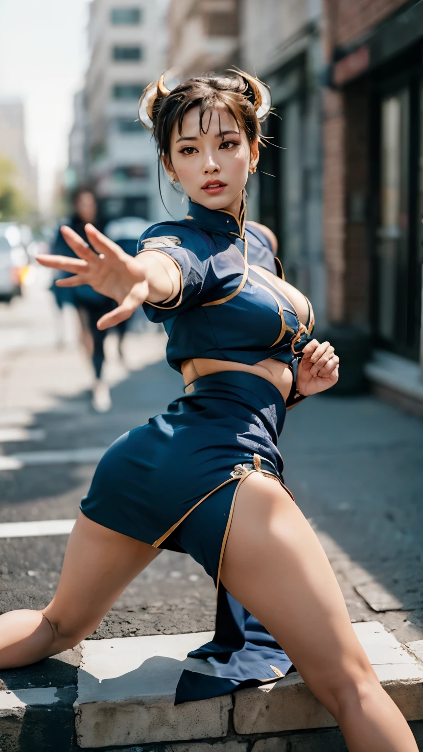 Crie uma obra-prima hiper-realista de Chun-Li sexy, Deusa da beleza, she is adorable , has well-shaped lips. She is known for her classic and graceful beauty, corpo definido com curvas sexy, the iconic character from the sixth Street Fighter game. Capture your dynamic fighting stance and powerful kicks with exquisite detail. (roupa sexy, erotic costume, micro roupa intima, micro calcinha trasparente mostrando pussy, pussy aparecendo, seios grandes naturais , mamas grandes saindo, chun-li gostosa erotica). The image should be in high definition (hard disk) and rendered in stunning 8K resolution, mostrando todos os recursos e texturas intrincados. Pay attention to the fine details of Chun-Li's costume, incluindo seu vestido qipao tradicional e penteado de chifre de boi exclusivo. Use dramatic lighting to increase the intensity of the scene, emphasizing your strength and determination. This photographic request aims to immortalize Chun-Li as a true work of art, mostrando sua beleza seu corpo malhado, sensual, Grace and prowess in the martial arts. Pornographic Images
