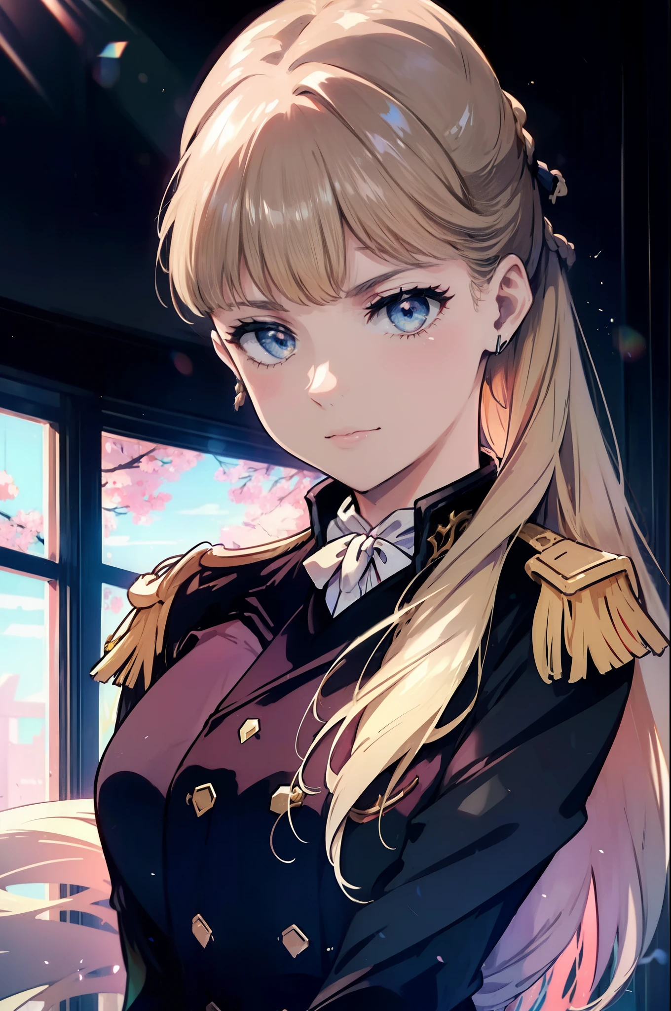 lina peace craft,Lina Dorian,茶color髪,long hair,Low ponytail,her hair is tied into a ponytail with a black ribbon,put your right hand on your waist,european military uniform,gathering of aristocrats,venue,indoor,NSFW during the day,official art,Highly detailed CG Unity 8K wallpaper, perfect lighting,colorful, bright_front_face_light nastar piece:1.0),(Highest_quality:1.0), 超High resolution,4K,Super detailed,
photograph, 8K, HDR, High resolution, confused:1.2, kodak portrait 400, film grain, blurred background, Bokeh:1.2, Lens flare, (vibrant_color:1.2)
(beautiful,big_chest:1.4), (beautiful_face:1.5),(narrow_waist),