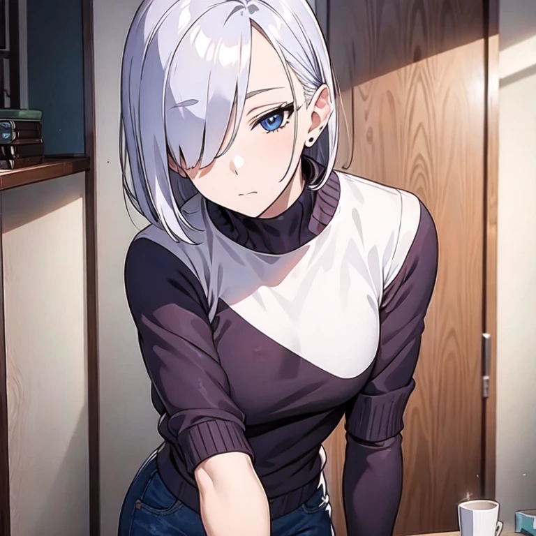 (masterpiece, best quality:1.2), 1girl, solo, short silver hair,hair cover eyes, dark blue eyes