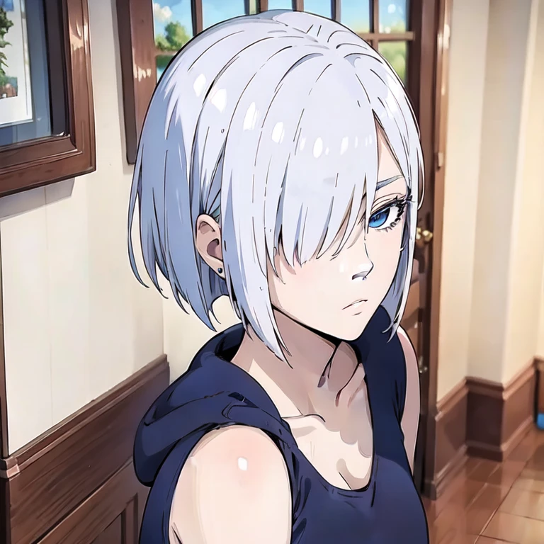 (masterpiece, best quality:1.2), 1girl, solo, short silver hair,hair cover eyes, dark blue eyes