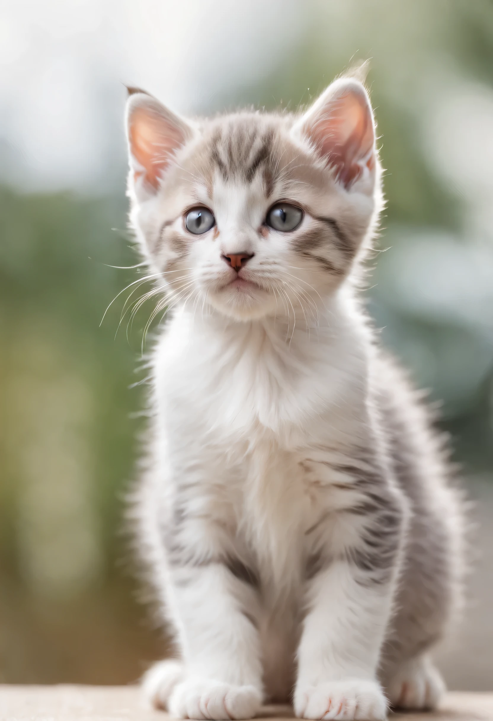 cute grey white tabby kitten, playing