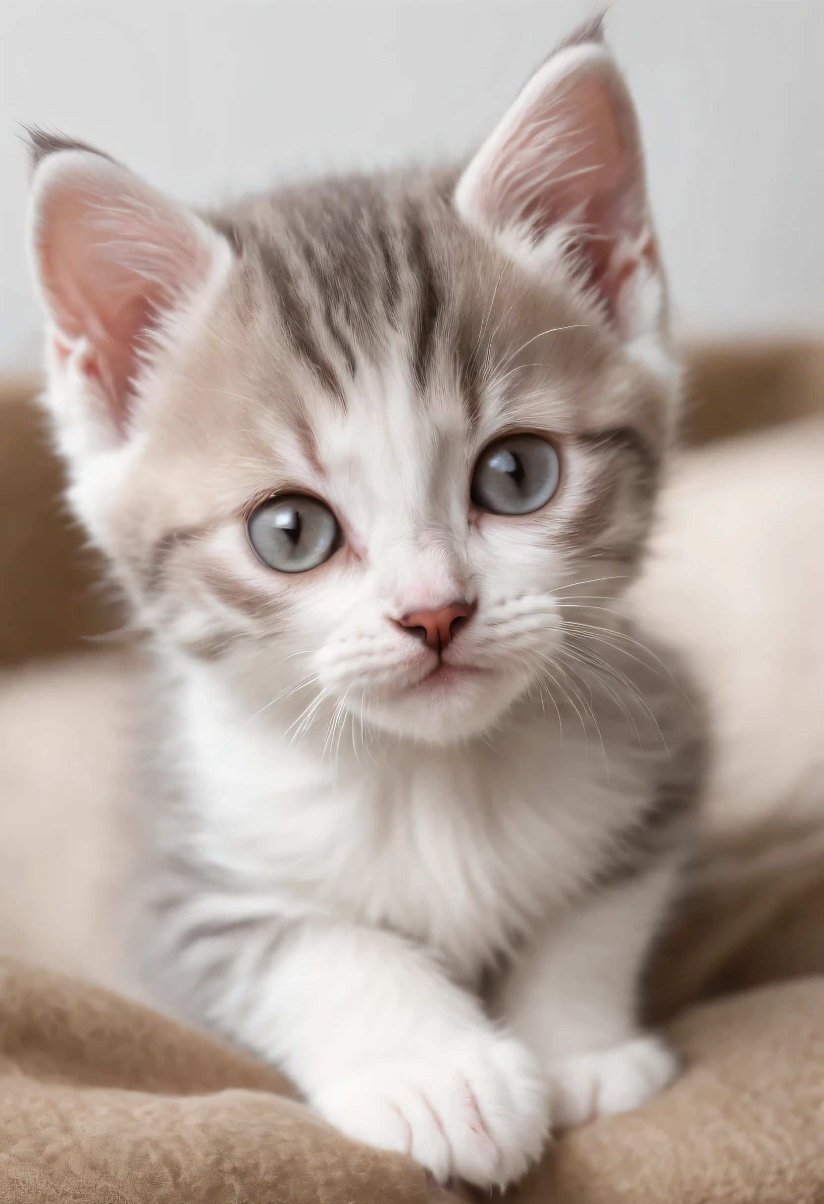 cute grey white tabby kitten, playing