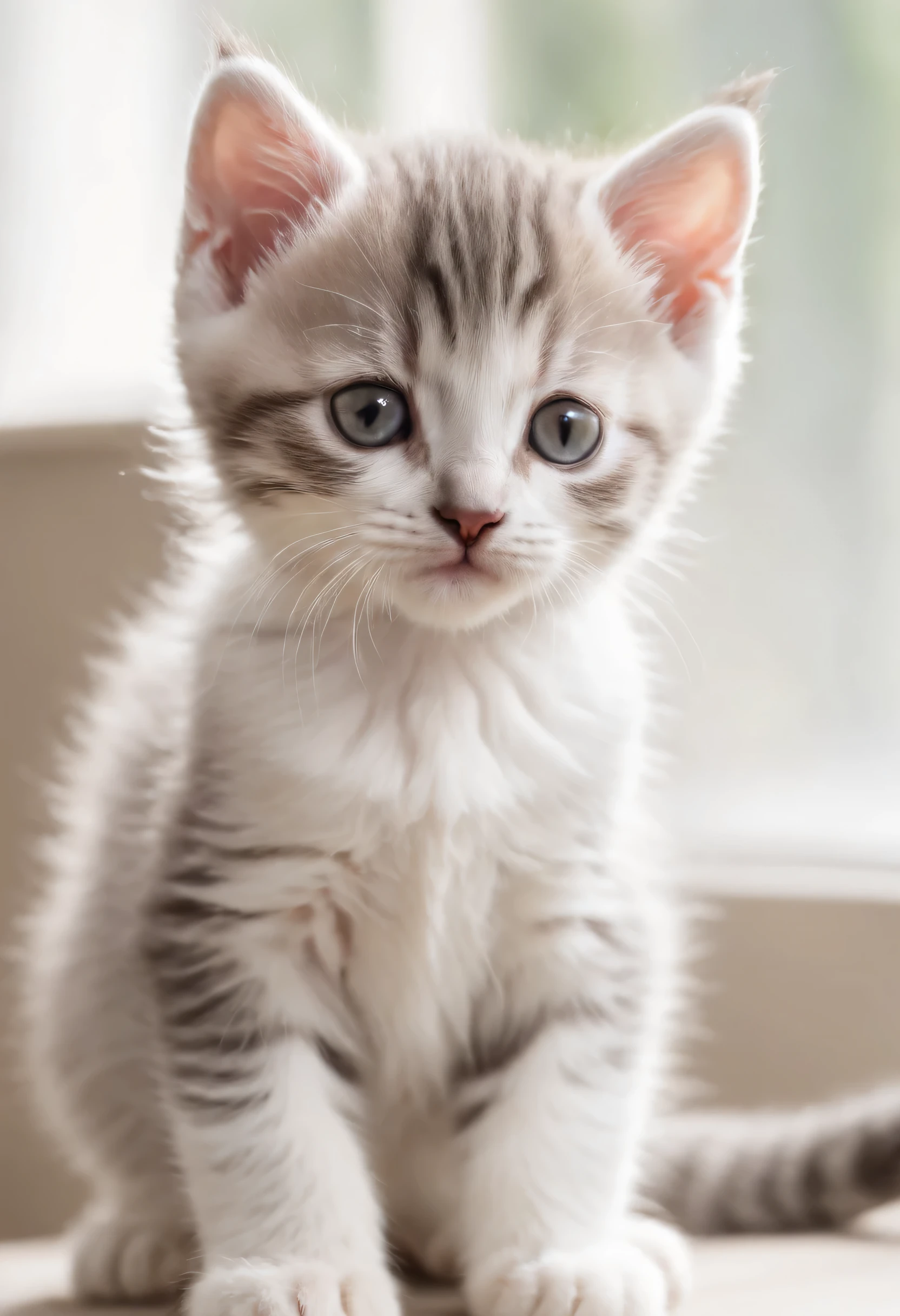 cute grey white tabby kitten, playing