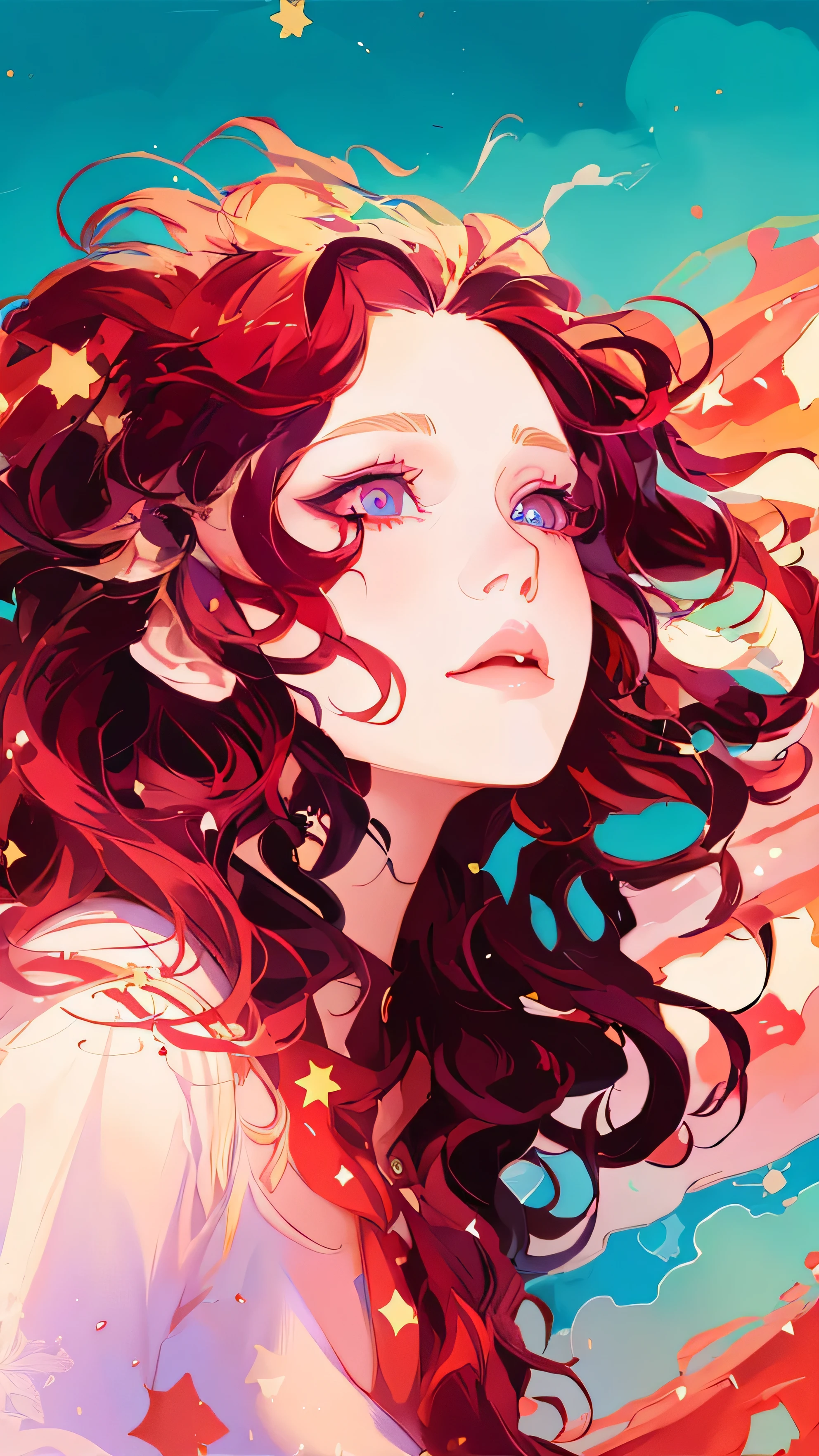 there is a woman with long hair and stars in the sky, charlie bowater art style, loish art style, in the art style of bowater, jen bartel, beautiful digital illustration, inspired by Charlie Bowater, digital anime illustration, beautiful anime portrait, inspired by Lois van Baarle, beautiful illustration, trending on artstration