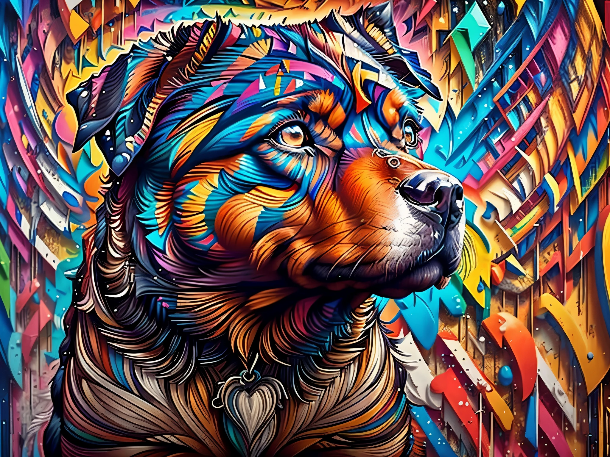 (Rottweiler Dog, perfil ),(melhor pose),(best angle), (better expression), Eduardo Kobra acolchoamento ,multidimensional geometric wall PORTRAIT, arte, Chibi,
Yang08k, lindo, Colouring,
Primary works, qualidade superior, melhor qualidade, Arte Oficial, Beautiful and Aesthetic, pelos coloridos,
