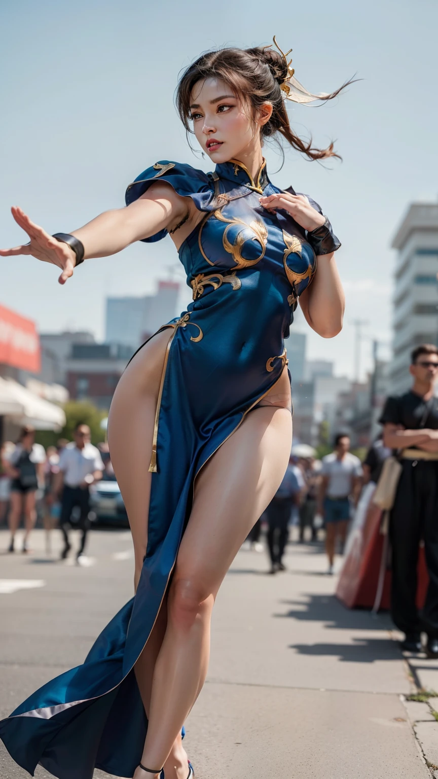 Crie uma obra-prima hiper-realista de Chun-Li sexy, Deusa da beleza, she is adorable , has well-shaped lips. She is known for her classic and graceful beauty, corpo definido com curvas sexy, the iconic character from the sixth Street Fighter game. Capture your dynamic fighting stance and powerful kicks with exquisite detail. (roupa sexy, erotic costume, micro calsinha rosa, micro calcinha trasparente rosa mostrando pussy, pussy aparecendo, seios grandes naturais , mamas grandes saindo, chun-li gostosa erotica). The image should be in high definition (hard disk) and rendered in stunning 8K resolution, mostrando todos os recursos e texturas intrincados. Pay attention to the fine details of Chun-Li's costume, incluindo seu vestido qipao tradicional e penteado de chifre de boi exclusivo. Use dramatic lighting to increase the intensity of the scene, emphasizing your strength and determination. This photographic request aims to immortalize Chun-Li as a true work of art, mostrando sua beleza seu corpo malhado, sensual, Grace and prowess in the martial arts. Foco no personagem, Imagen Porno