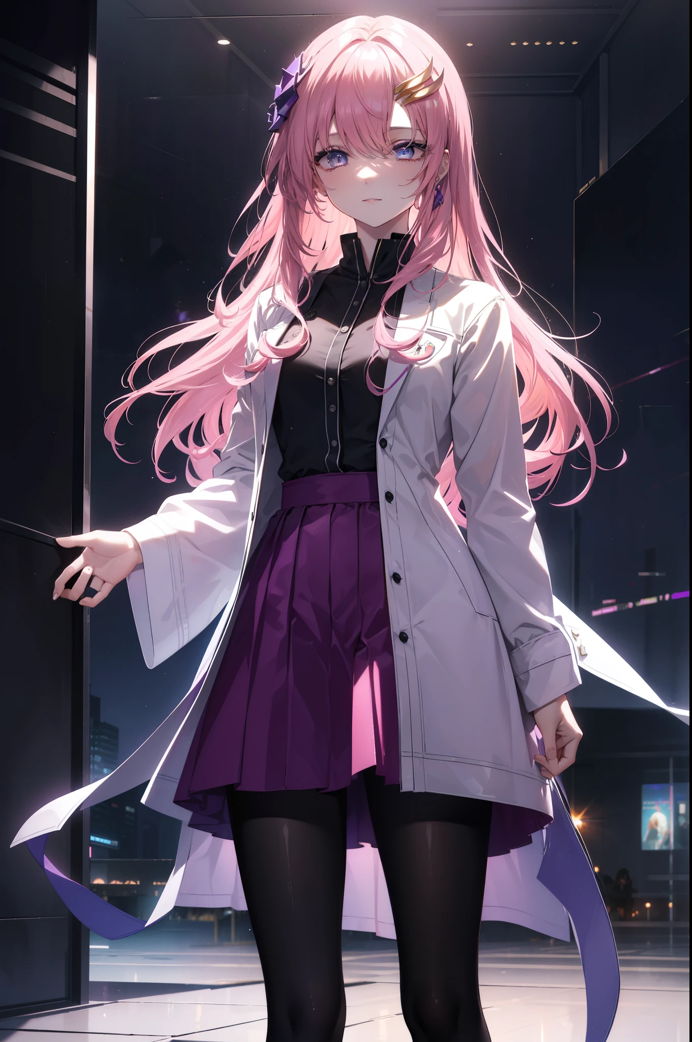 lacusclyne, Klein Lake, (purple eyes:1.1), hair ornaments, long hair, wave hair ornaments, pink hair, smile,pink dress,Long slit skirt,black tights,Breaking stilettos looking at viewer, (cowboy shot:1.5),
destroy indoors, destroy the venue (masterpiece:1.2), highest quality, High resolution, unity 8k wallpaper, (figure:0.8), (beautiful and fine eyes:1.6), highly detailed face, perfect lighting, Very detailed CG, (perfect hands, perfect anatomy),