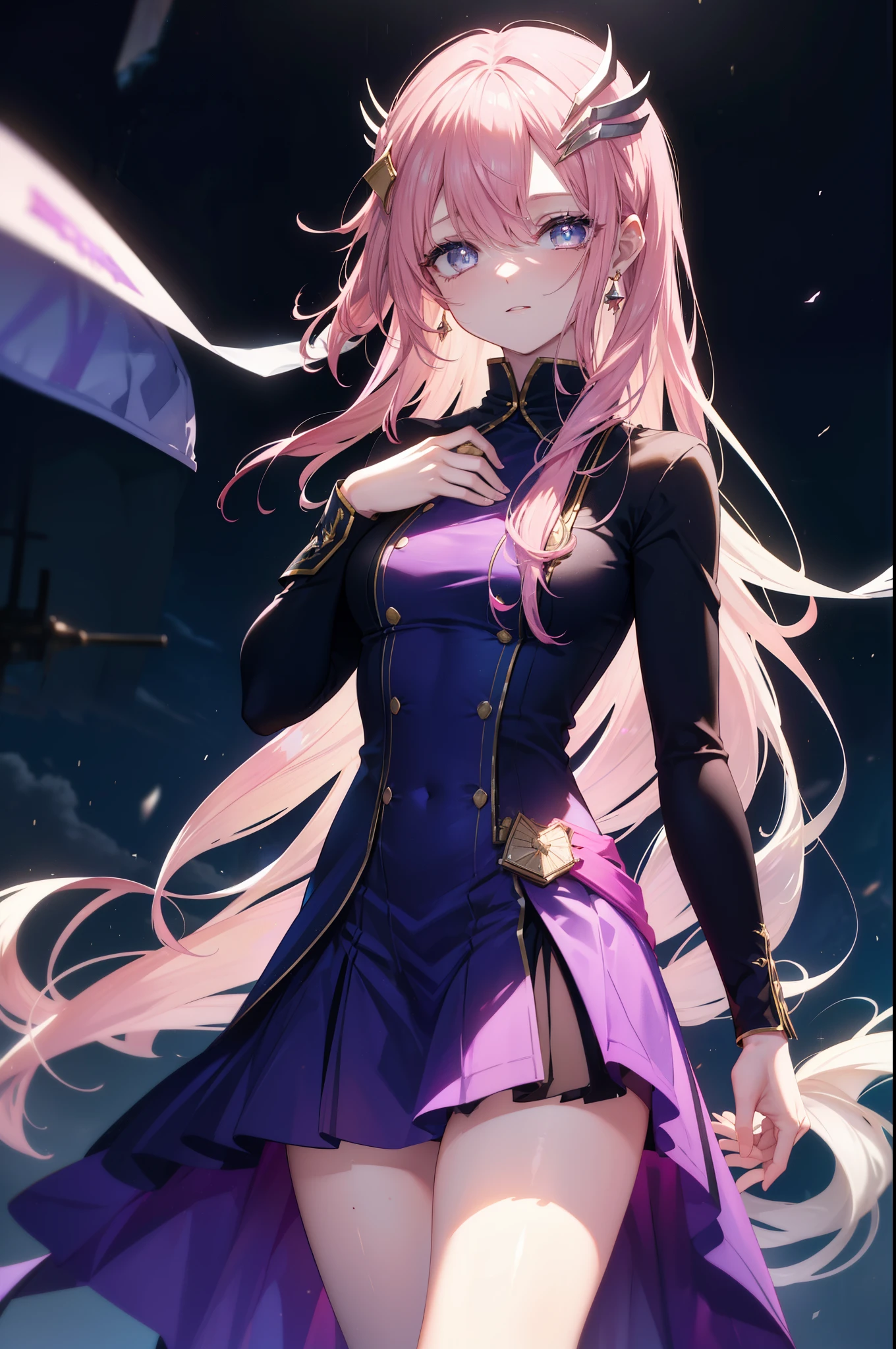 lacusclyne, Klein Lake, (purple eyes:1.1), hair ornaments, long hair, wave hair ornaments, pink hair, smile,pink dress,Long slit skirt,black tights,Breaking stilettos looking at viewer, (cowboy shot:1.5),
destroy indoors, destroy the venue (masterpiece:1.2), highest quality, High resolution, unity 8k wallpaper, (figure:0.8), (beautiful and fine eyes:1.6), highly detailed face, perfect lighting, Very detailed CG, (perfect hands, perfect anatomy),