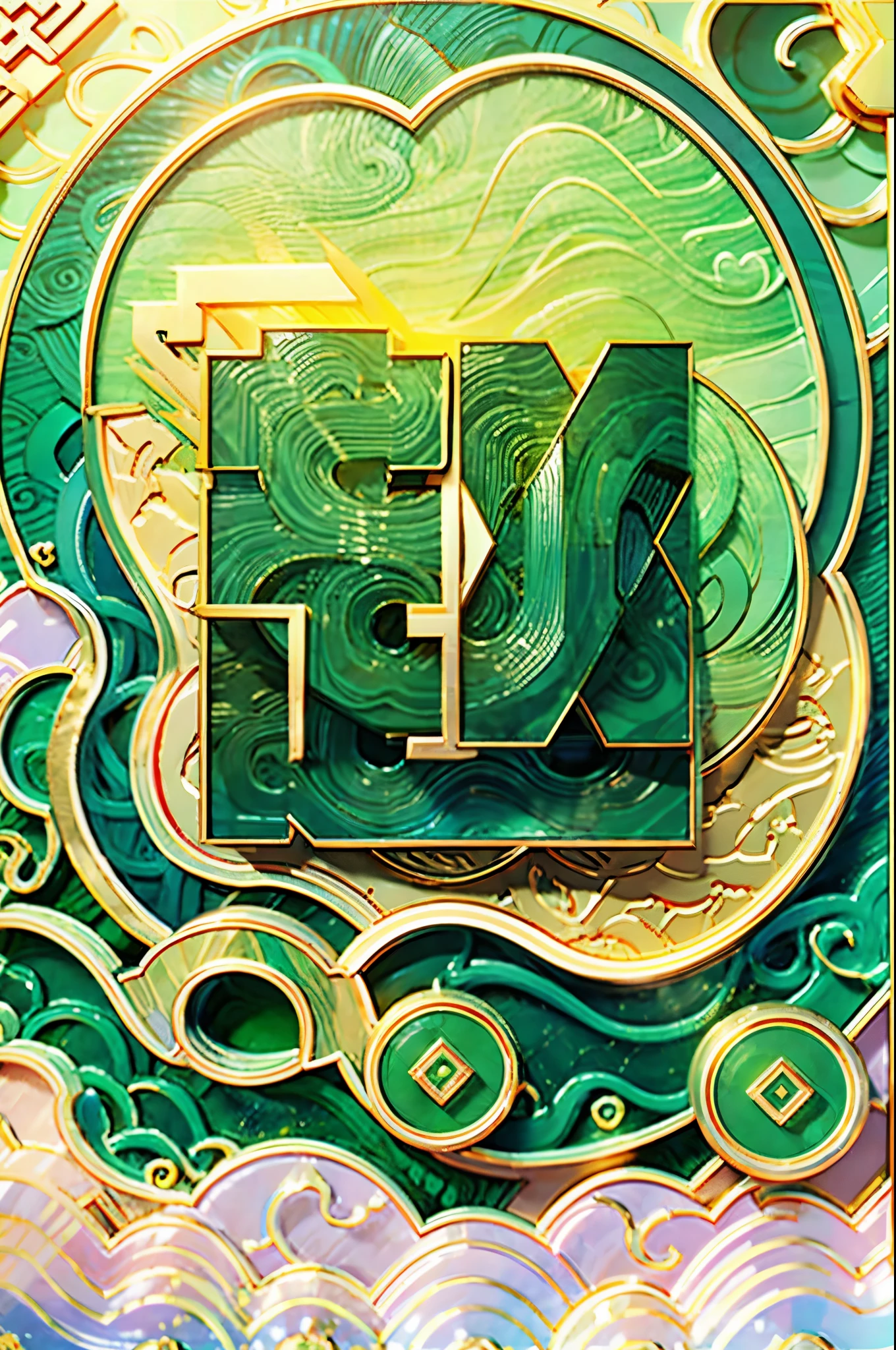 (number art, jade carving，jewellery design)，jade，gold, gold line, flowers， (Chinese cloud pattern:1.2), (Oriental elements, Chinese colors, senior color matching)， (3d sculpture，rendering by octane，volumettic light，Natural soft light，), (super delicate:1.2, lose focus:1.2, extremely colorful, Cinematic Lighting, Chiaroscuro,Ray Tracing), Masterpiece, super rich,super detailed,8k, 3ddianshang\(style\)