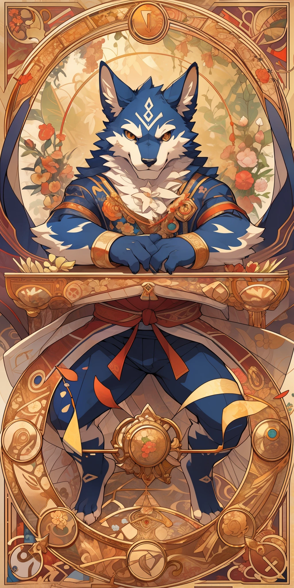 top quality, best quality, logo mark, stamp, Geometric pattern, vector-art, High-quality illustrations by Alfons Mucha, masterpiece(kemono, furry anthro)flower,