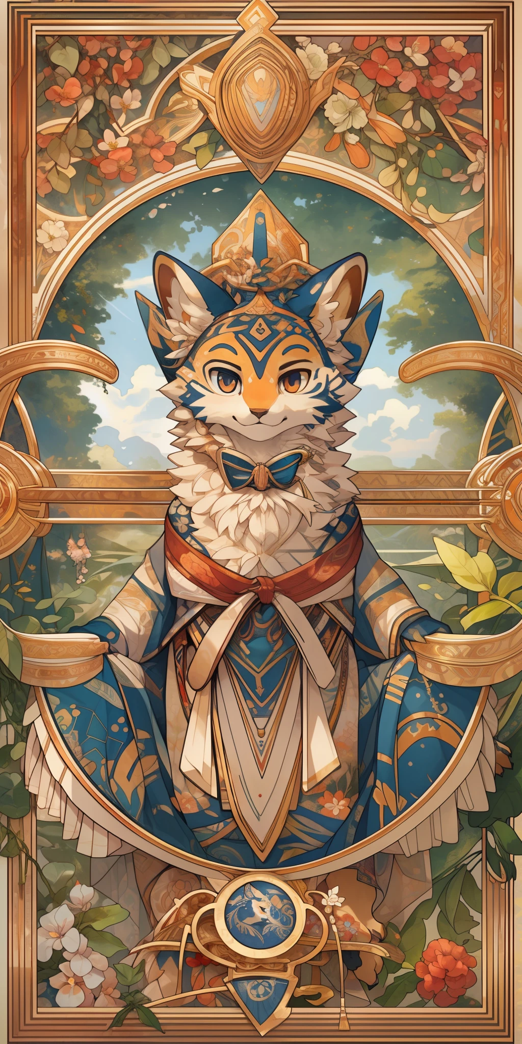 top quality, best quality, logo mark, stamp, Geometric pattern, vector-art, High-quality illustrations by Alfons Mucha, masterpiece(kemono, furry anthro)flower,