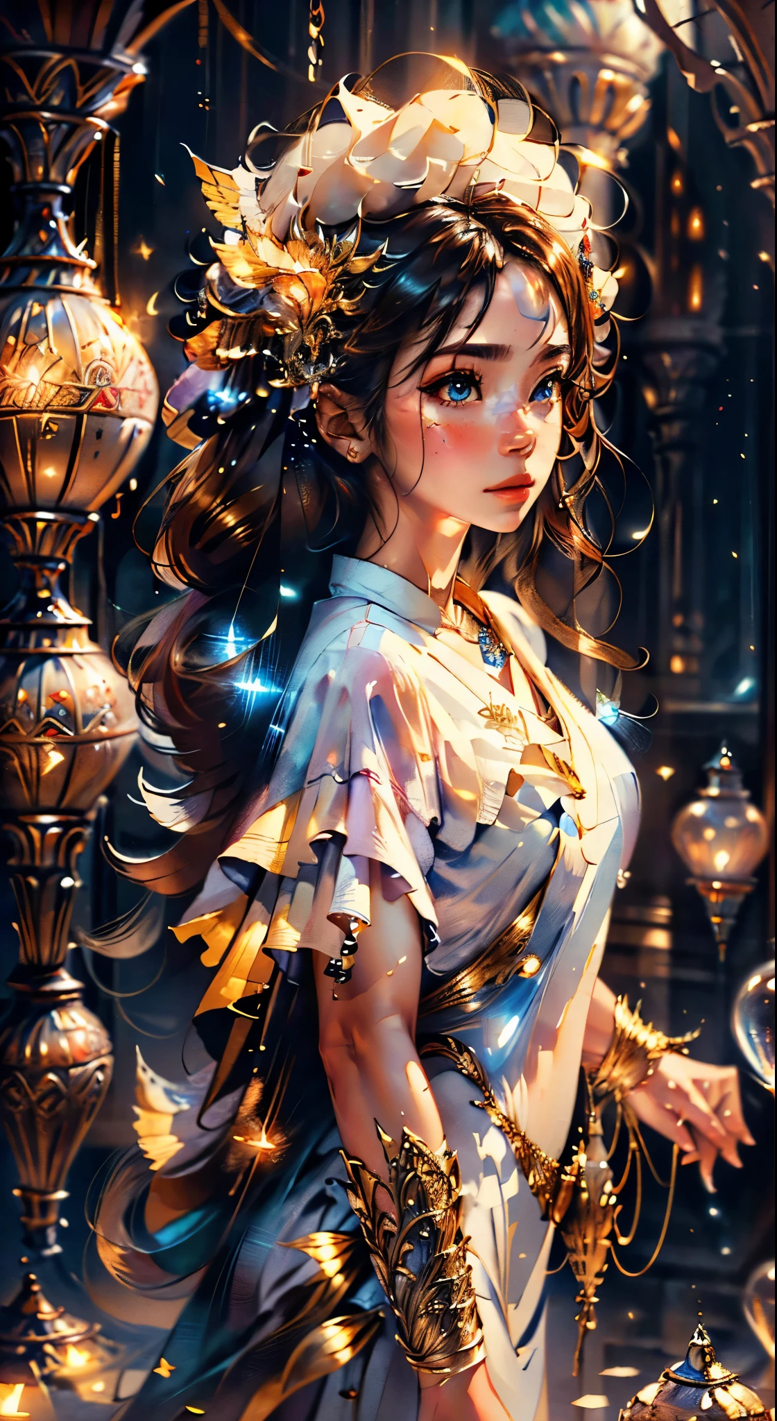 (((masterpiece))), (((best quality))), ((ultra-detailed)),(highly detailed CG illustration), ((an extremely delicate and beautiful)),cinematic light, Create a stunning fantasy artwork Resolution: Aim for a high-resolution artwork to showcase intricate details and clarity. Art Inspirations: Seek inspiration from the trending artists on ArtStation, exploring different styles, genres, and themes.