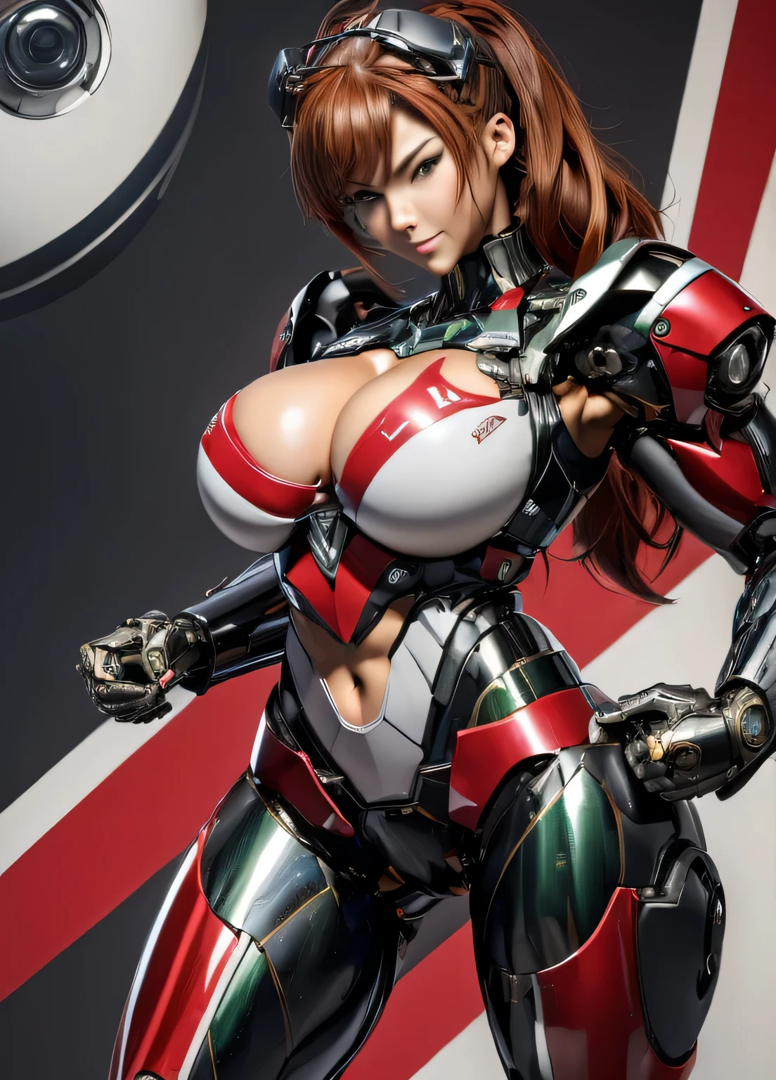 female robocop solo、rough skin, Super detailed, advanced details, high quality, 最high quality, High resolution, 1080P, hard disk, beautiful,(cyborg),(Missiles from the chest),(machine gun from both hands),beautifulcyborgの女性,メカcyborg少女,battle mode,Mecha body girl,彼女は武器を持ったバトルcyborgメカを身に着けています,full body armored、chest armor、full body shot、luscious lips, (smoky eye makeup:0.85), (big and full breasts:1.5)、,serious expression