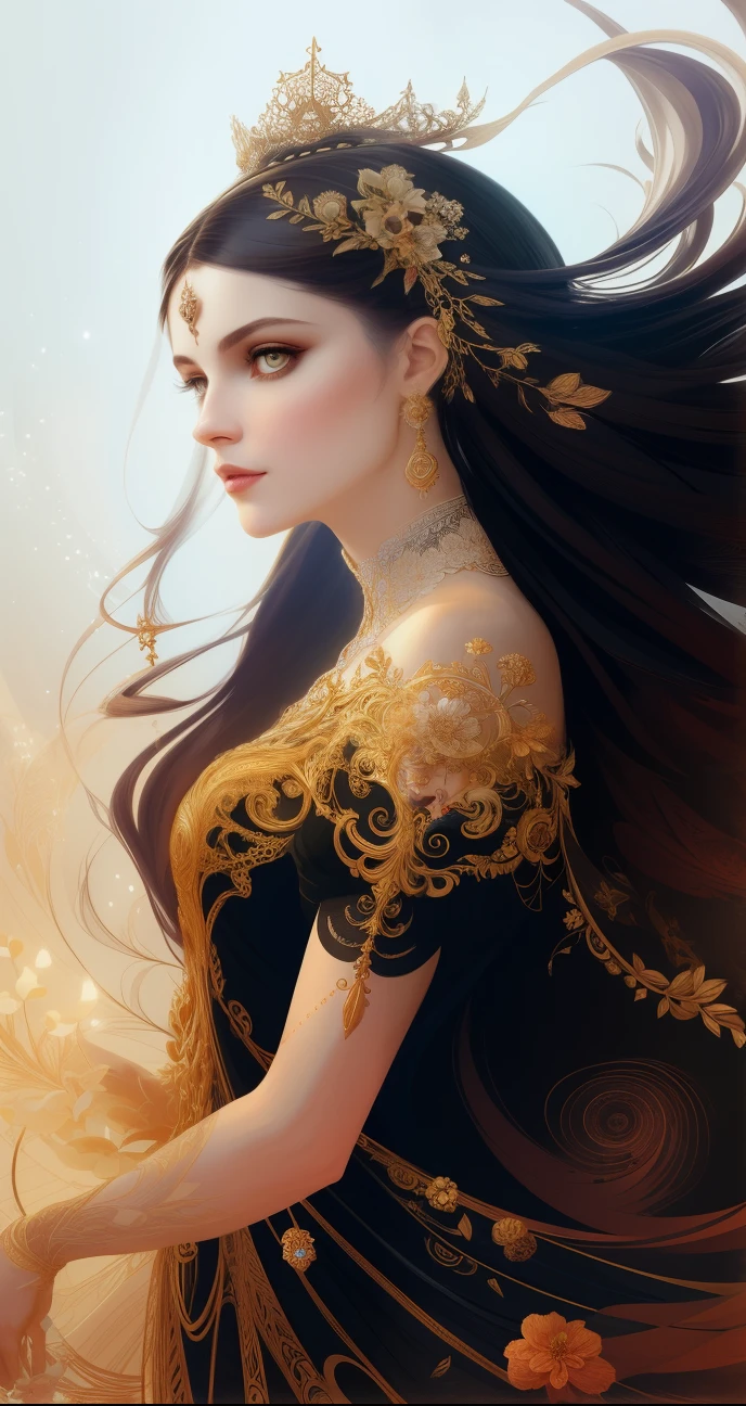 (skeleton like:0.4), ((female ornate princess)), (with white long flowing hair), (bright beautiful eyes), trending on artstation, flowers of hope by Jean-Honor Fragonard, Peter mohrbacher, hyper detailed, insane details, stunning, intricate, elite, art nouveau, ornate, liquid wax, elegant, luxury, Greg Rutkowski, ink style, sticker, vector-art beautiful character design, double exposure shot, luminous design, award winning, masterpiece, amoled black background,