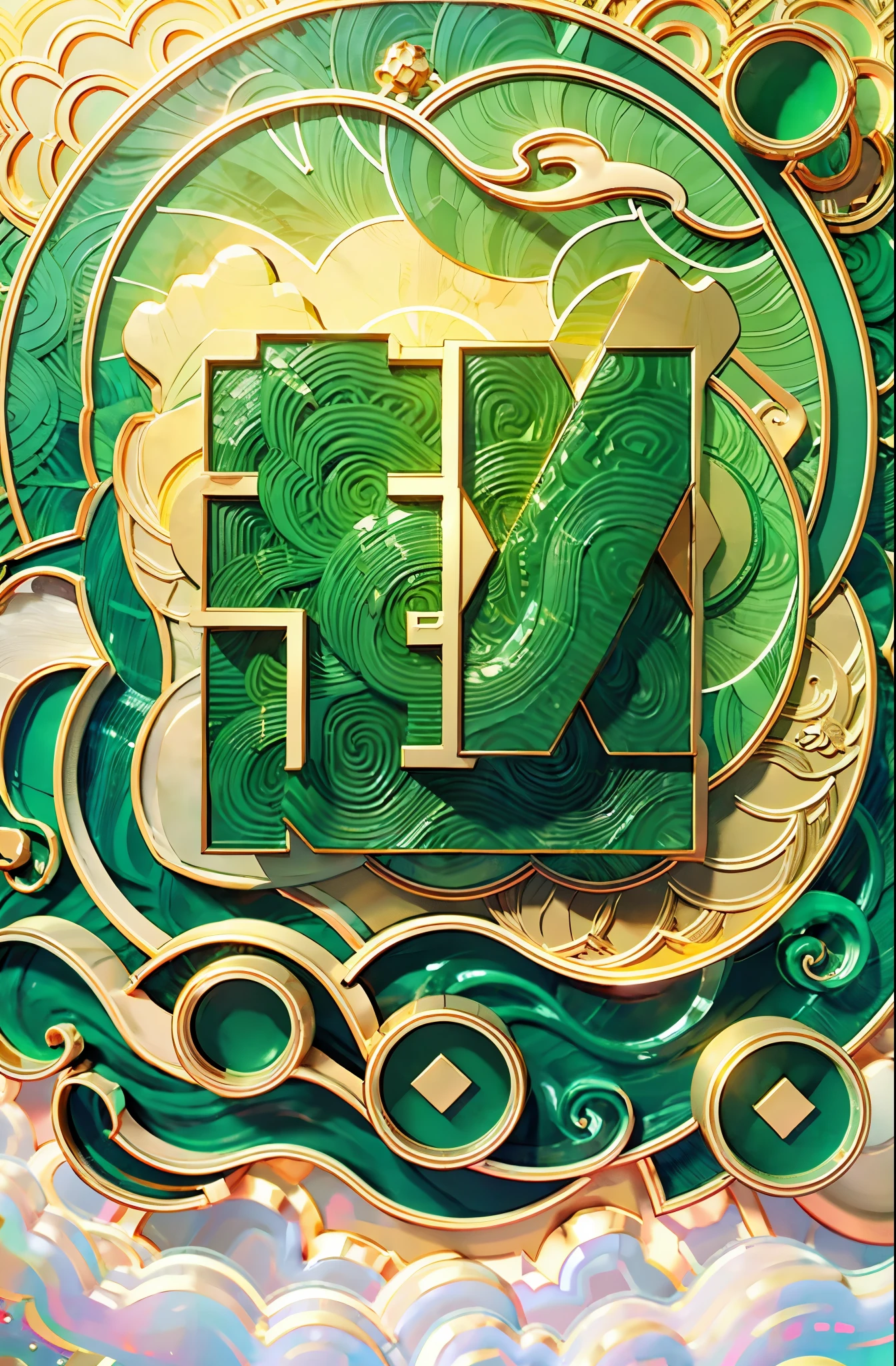 (number art, jade carving，jewellery design)，jade，gold, gold line, flowers， (Chinese cloud pattern:1.2), (Oriental elements, Chinese colors, senior color matching)， (3d sculpture，rendering by octane，volumettic light，Natural soft light，), (super delicate:1.2, lose focus:1.2, extremely colorful, Cinematic Lighting, Chiaroscuro,Ray Tracing), Masterpiece, super rich,super detailed,8k, 3ddianshang\(style\)