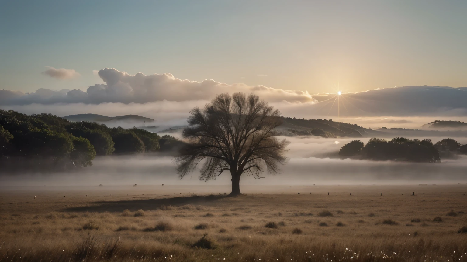 Imagine a lonely tree, covered in late afternoon fog, an environment that feels a sense of peace to reflect on life