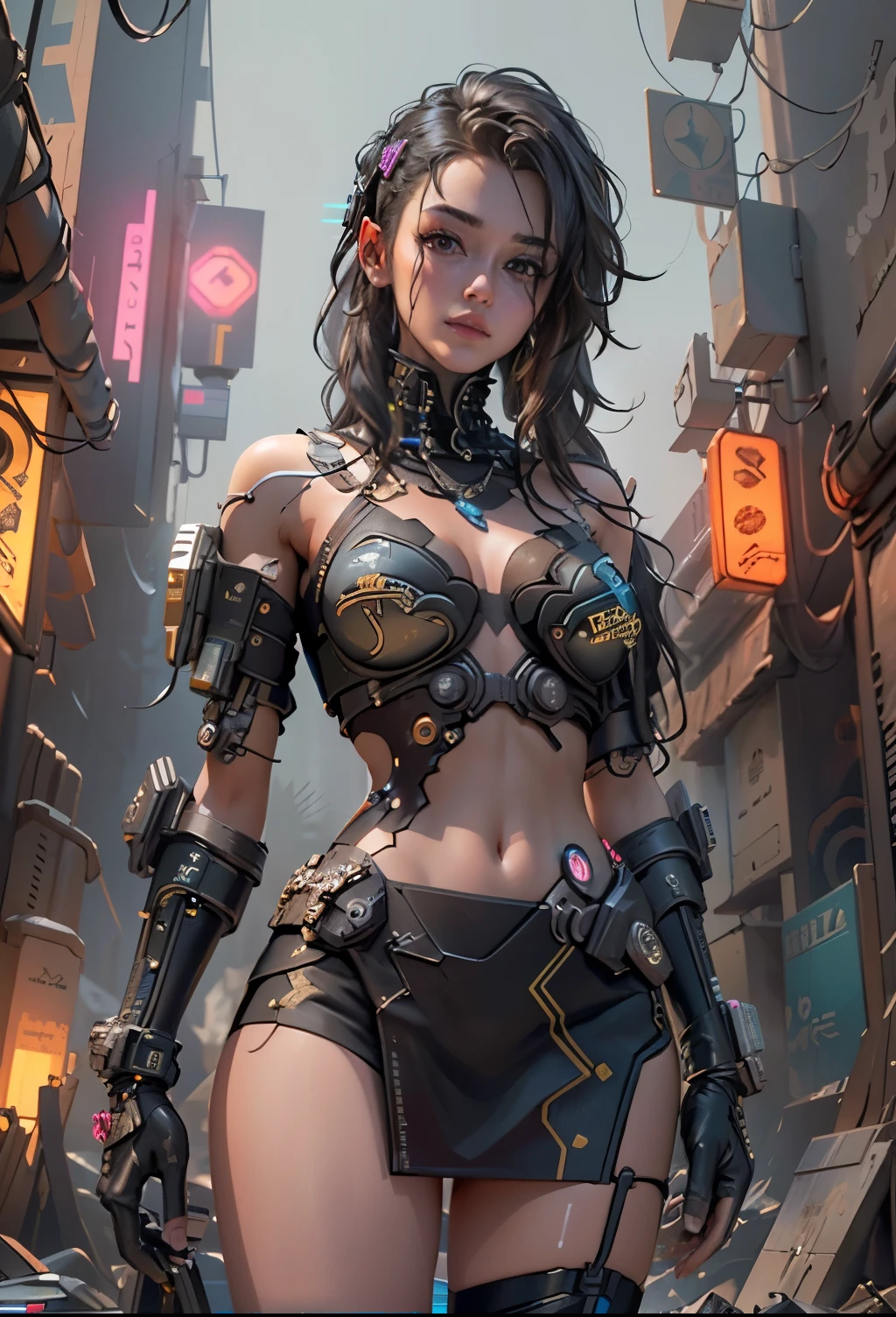 ((Best Quality)), ((Masterpiece)), (Very detailed:1.3), 3D, Beautiful (Cyberpunk:1.3) Female hacker, thick hair, revealing clothes, operating computer terminals, computer servers, LCD screens, fiber optic cables, corporate logos, HDR (High Dynamic Range), ray tracing, NVIDIA RTX, Super Resolution, Unreal 5, Subsurface scattering, PBR textures, Post processing, Anisotropic filtering, Depth of field, Maximum sharpness and sharpness, Multi-layer textures, Albedo and specular mapping, surface shading, accurate simulation of light-material interactions, perfect proportions, octane rendering, duotone lighting, low ISO, white balance, rule of thirds, wide aperture, 8K RAW, high efficiency sub-pixels, subpixel convolution, luminous particles,