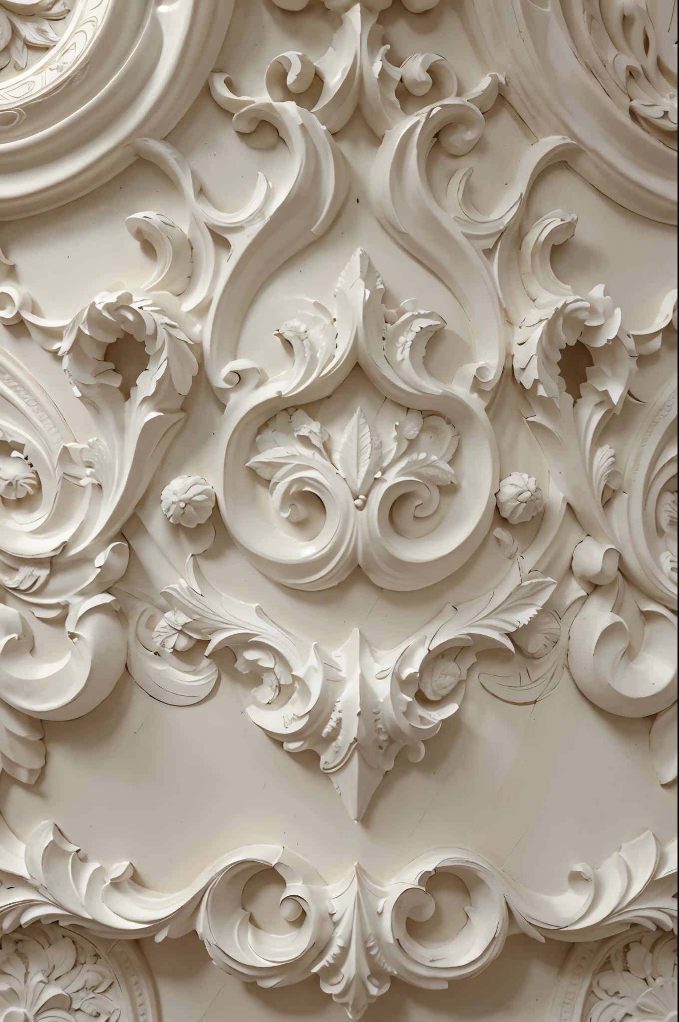 a close-up of a set of white plaster decorative pieces, detailed carved ornaments, decorative ornaments, classical ornament, complex 3D shapes, Art Deco motifs, white ceramic shapes, Baroque details, Art Nouveau 3D curves and swirls, baroque and rococo ornaments, Baroque elements, intricate art deco leaf designs, beautiful carved details, decorative panels