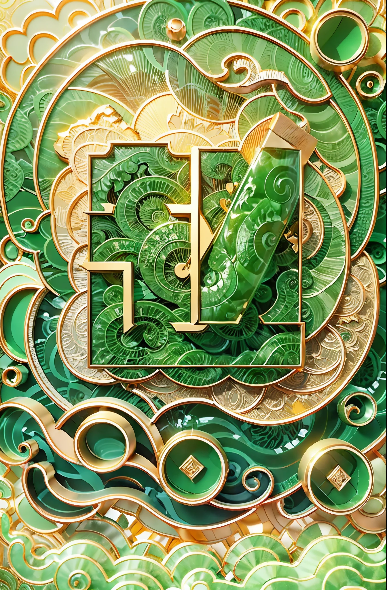 (number art, jade carving，jewellery design)，jade，gold, gold line, flowers， (Chinese cloud pattern:1.2), (Oriental elements, Chinese colors, senior color matching)， (3d sculpture，rendering by octane，volumettic light，Natural soft light，), (super delicate:1.2, lose focus:1.2, extremely colorful, Cinematic Lighting, Chiaroscuro,Ray Tracing), Masterpiece, super rich,super detailed,8k, 3ddianshang\(style\)